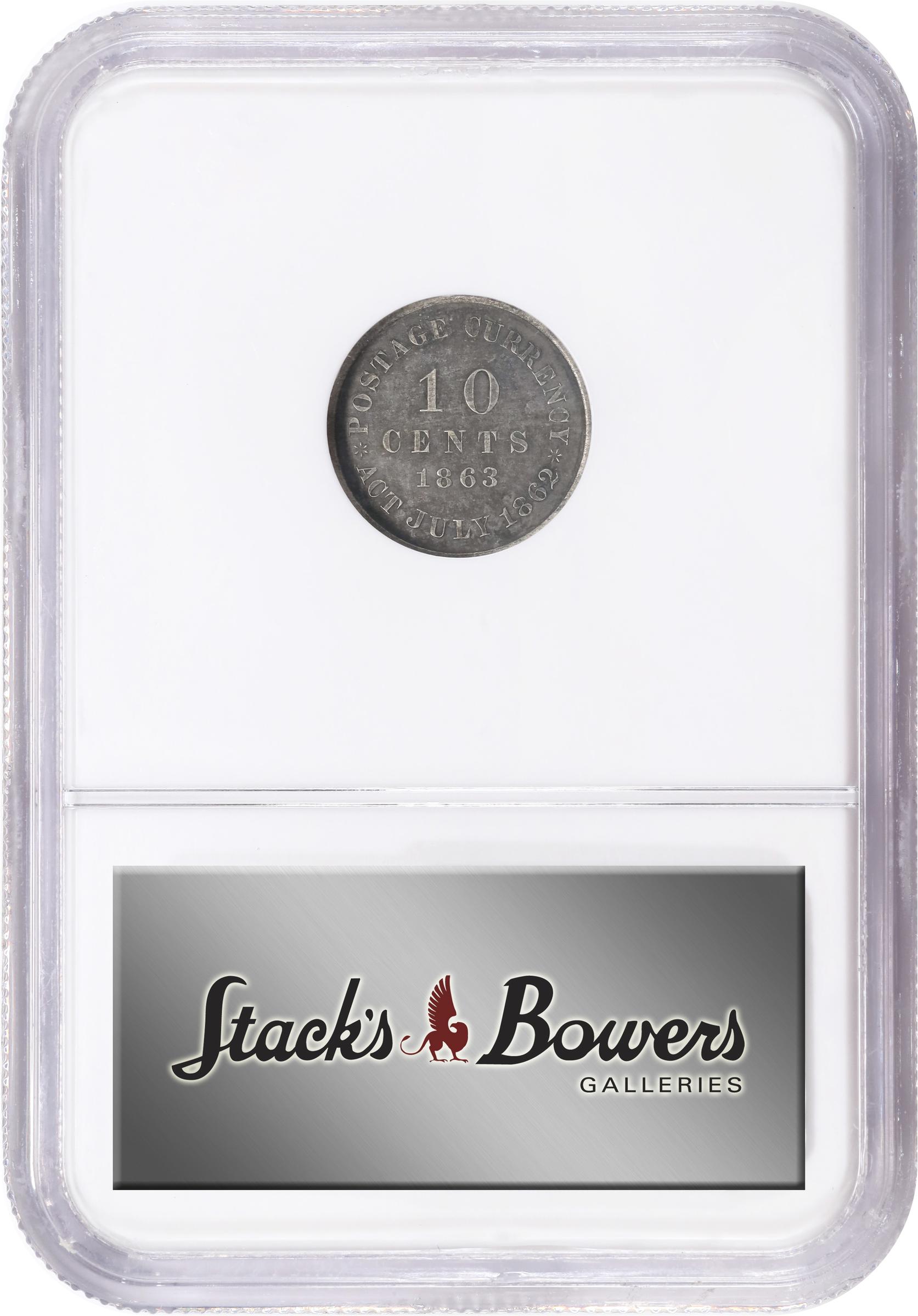 image for: 1863 Pattern Postage Currency Dime. Judd-326a, Pollock-394. Rarity-6+. Billon. Plain Edge. Proof-64 (NGC).