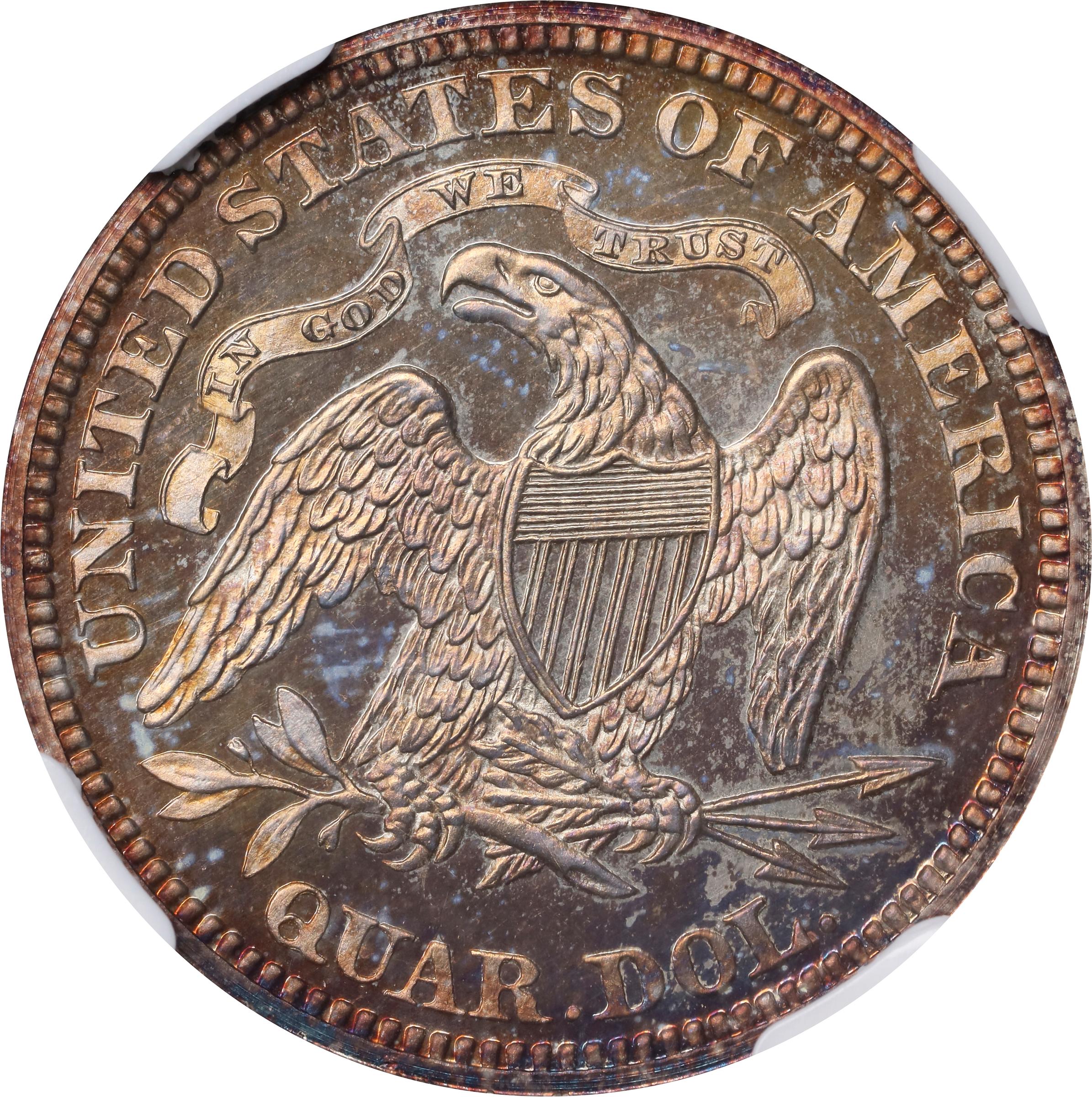 image for: 1865 Pattern Liberty Seated Quarter. Judd-425, Pollock-497. Rarity-6+. Silver. Reeded Edge. Proof-65 Cameo (NGC).