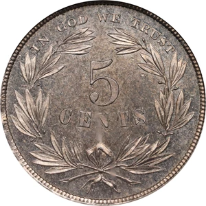 image for: 1866 Pattern Washington Five Cents. Judd-461, Pollock-535, Musante GW-772. Rarity-5. Nickel. Plain Edge. Proof-64 (NGC).