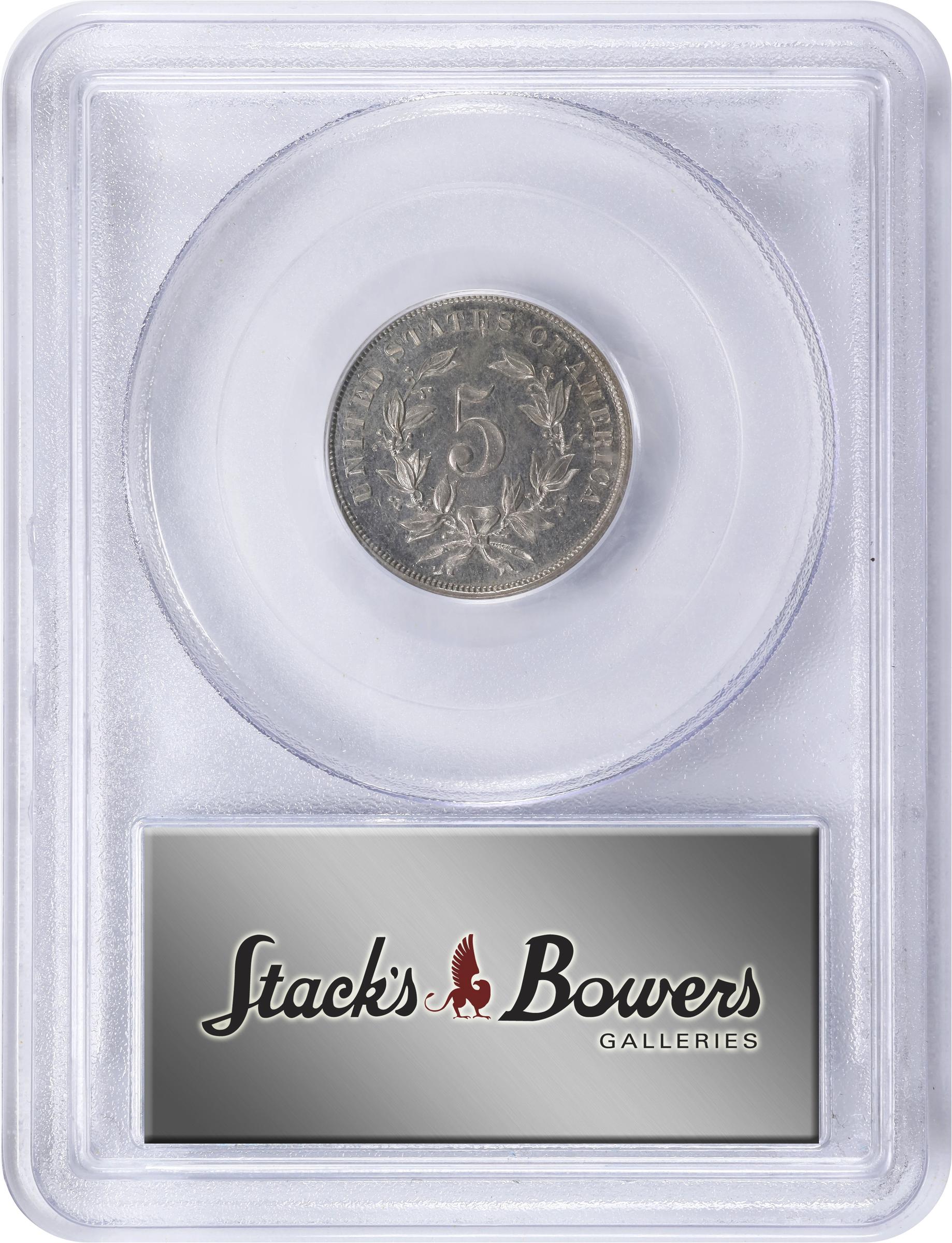 image for: 1866 Pattern Washington Five Cents. Judd-481, Pollock-571, Musante GW-784. Rarity-7-. Nickel. Plain Edge. Proof-63 (PCGS).
