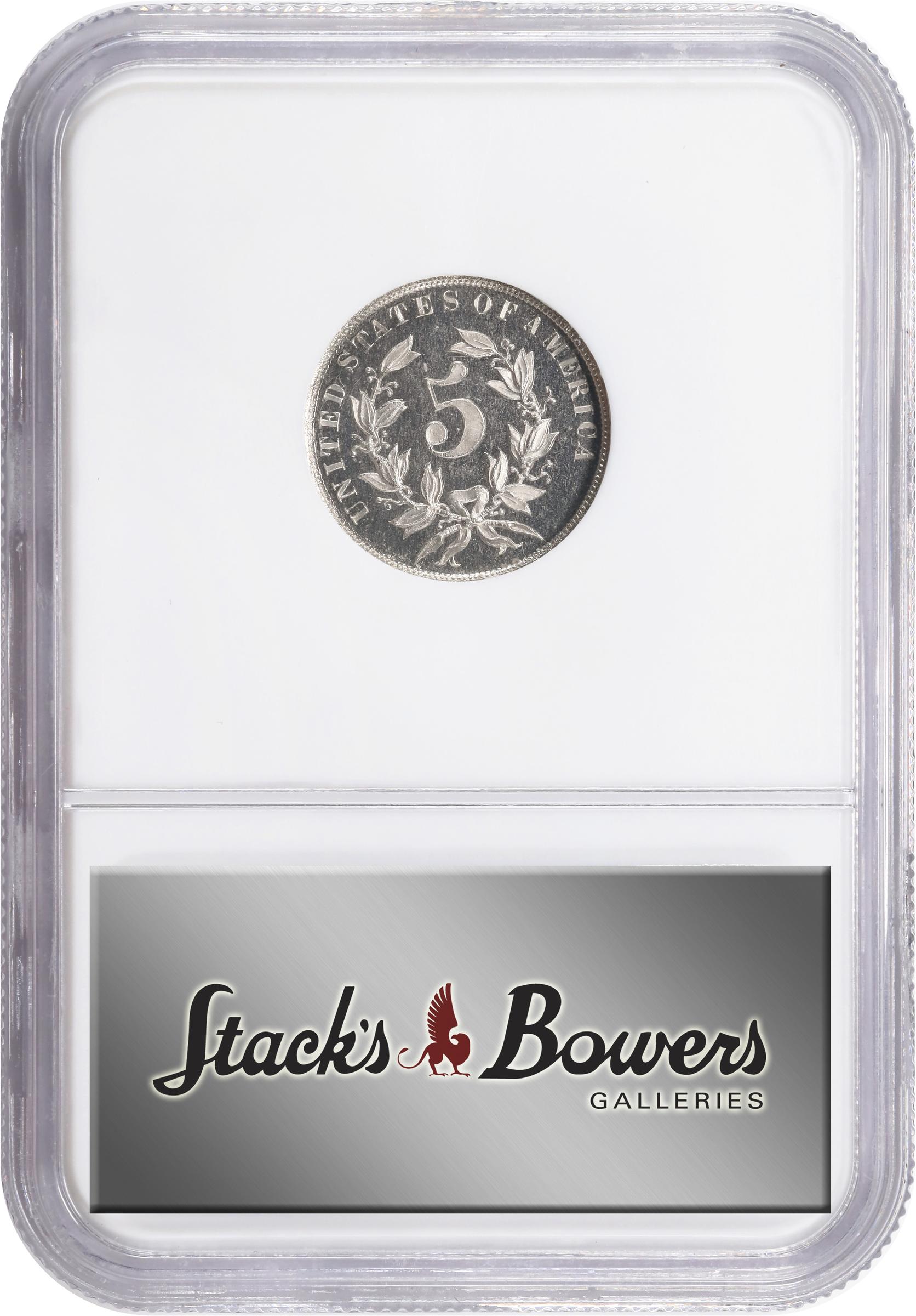 image for: 1866 Pattern Shield Nickel. Judd-489, Pollock-577. Rarity-6-. Nickel. Plain Edge. Proof-66 Cameo (NGC). CAC.