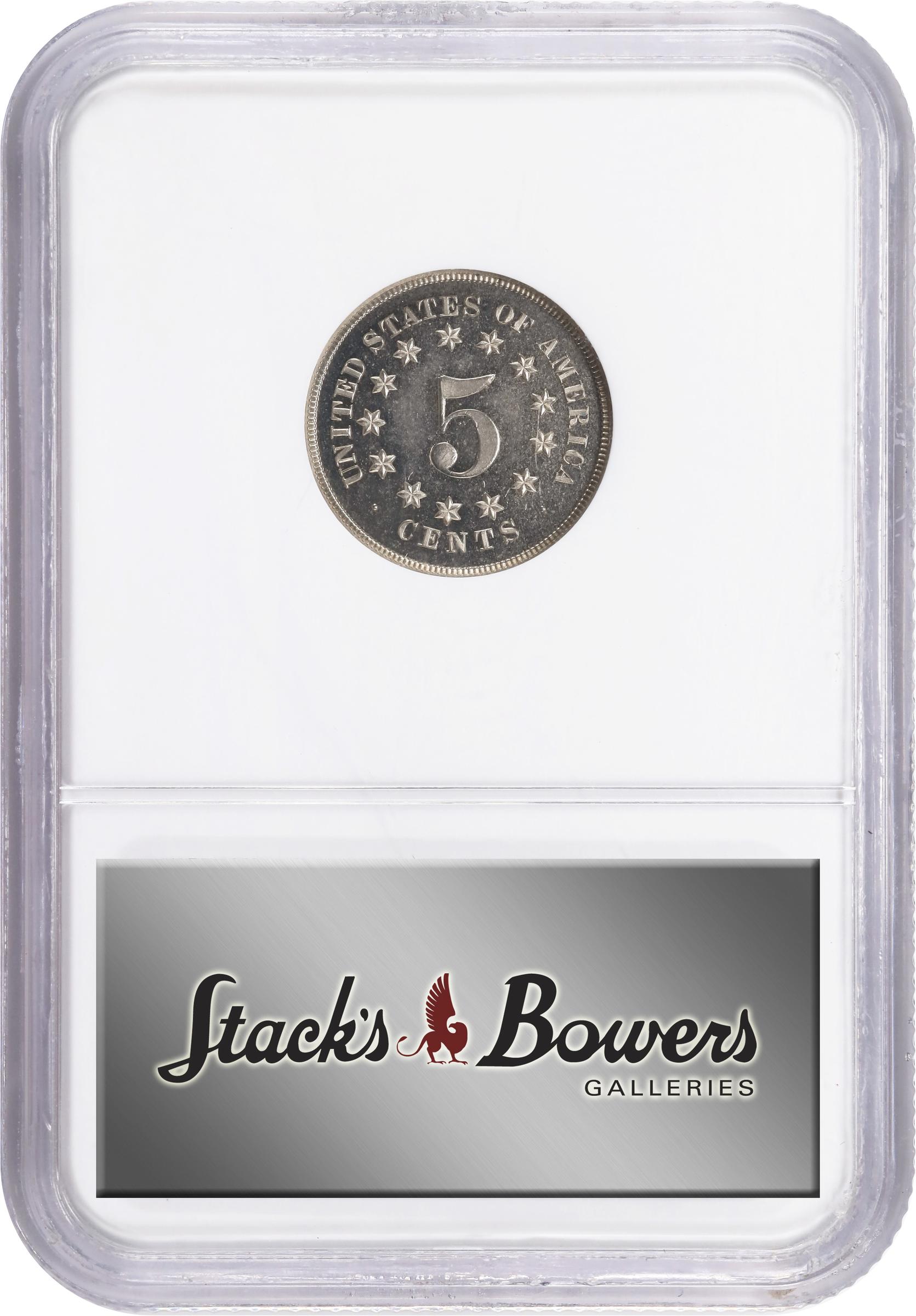 image for: 1866 Pattern Shield Nickel. Judd-507, Pollock-591. Rarity-5. Nickel. Plain Edge. Proof-66 Cameo (NGC).