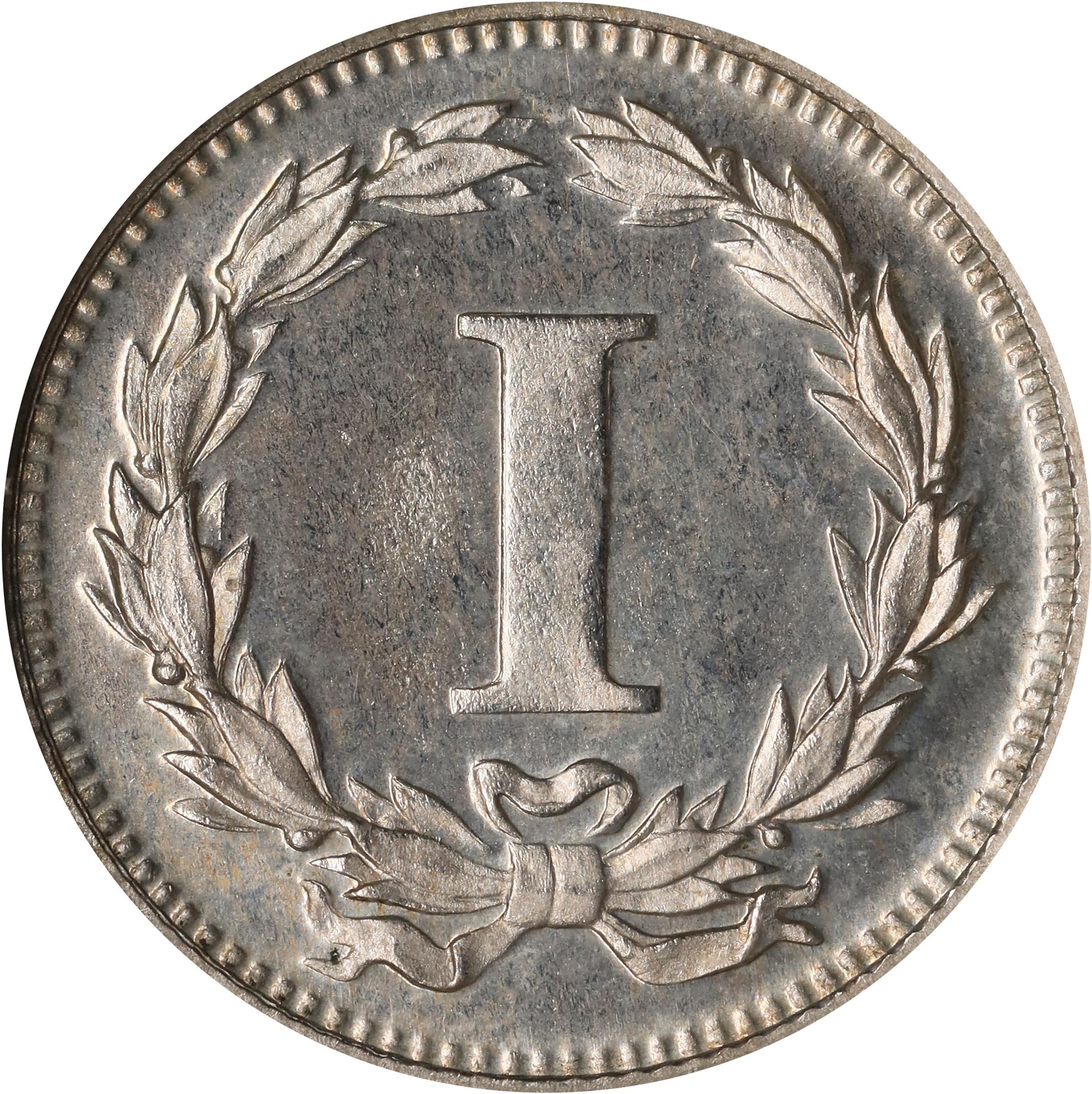 image for: 1868 Pattern Cent. Judd-608, Pollock-673, Variety I. Rarity-4. Nickel. Plain Edge. Proof-67 (NGC).