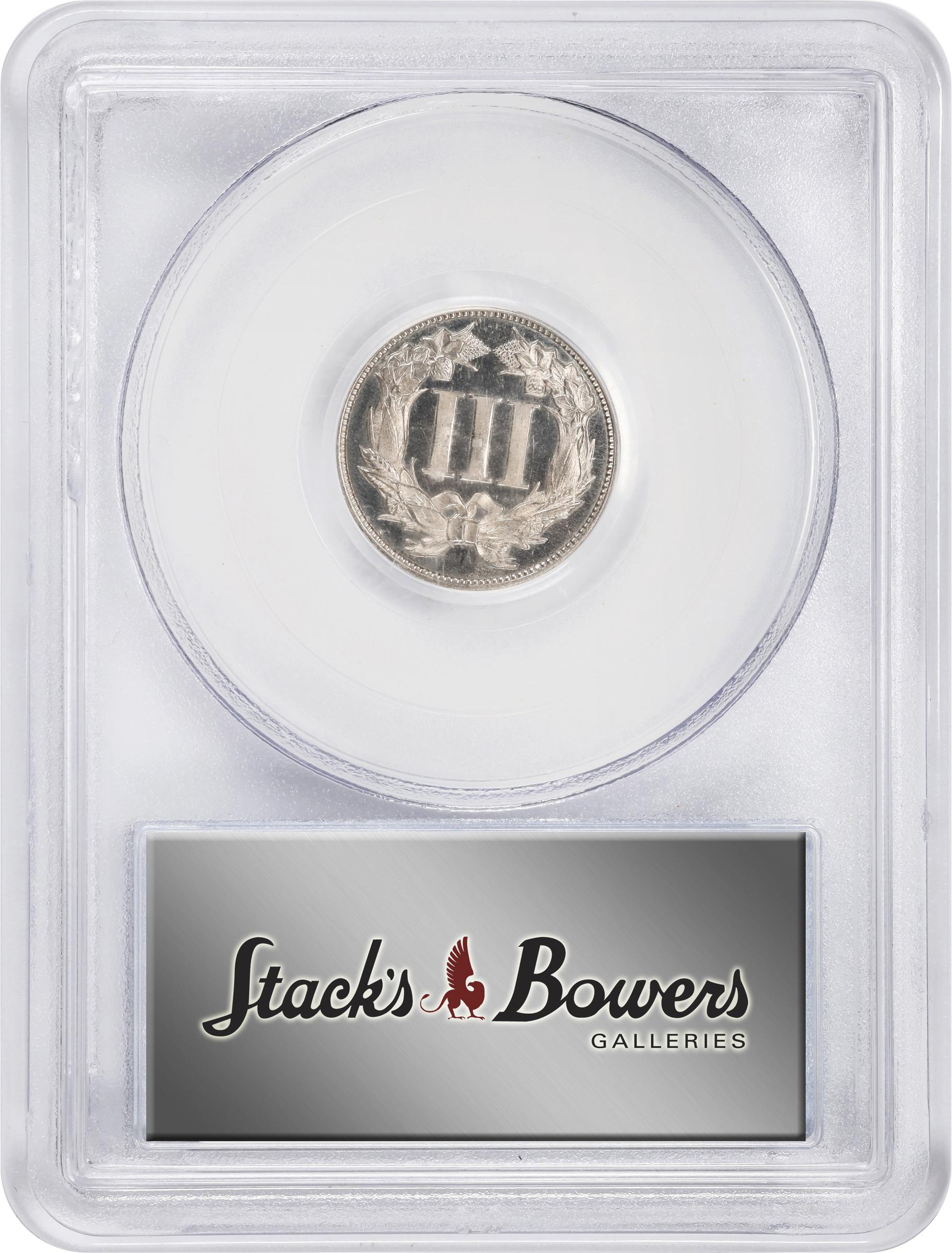 image for: 1868 Pattern Nickel Three-Cent Piece. Judd-615, Pollock-680. Rarity-5. Nickel. Plain Edge. Proof-66 Cameo (PCGS). CAC.