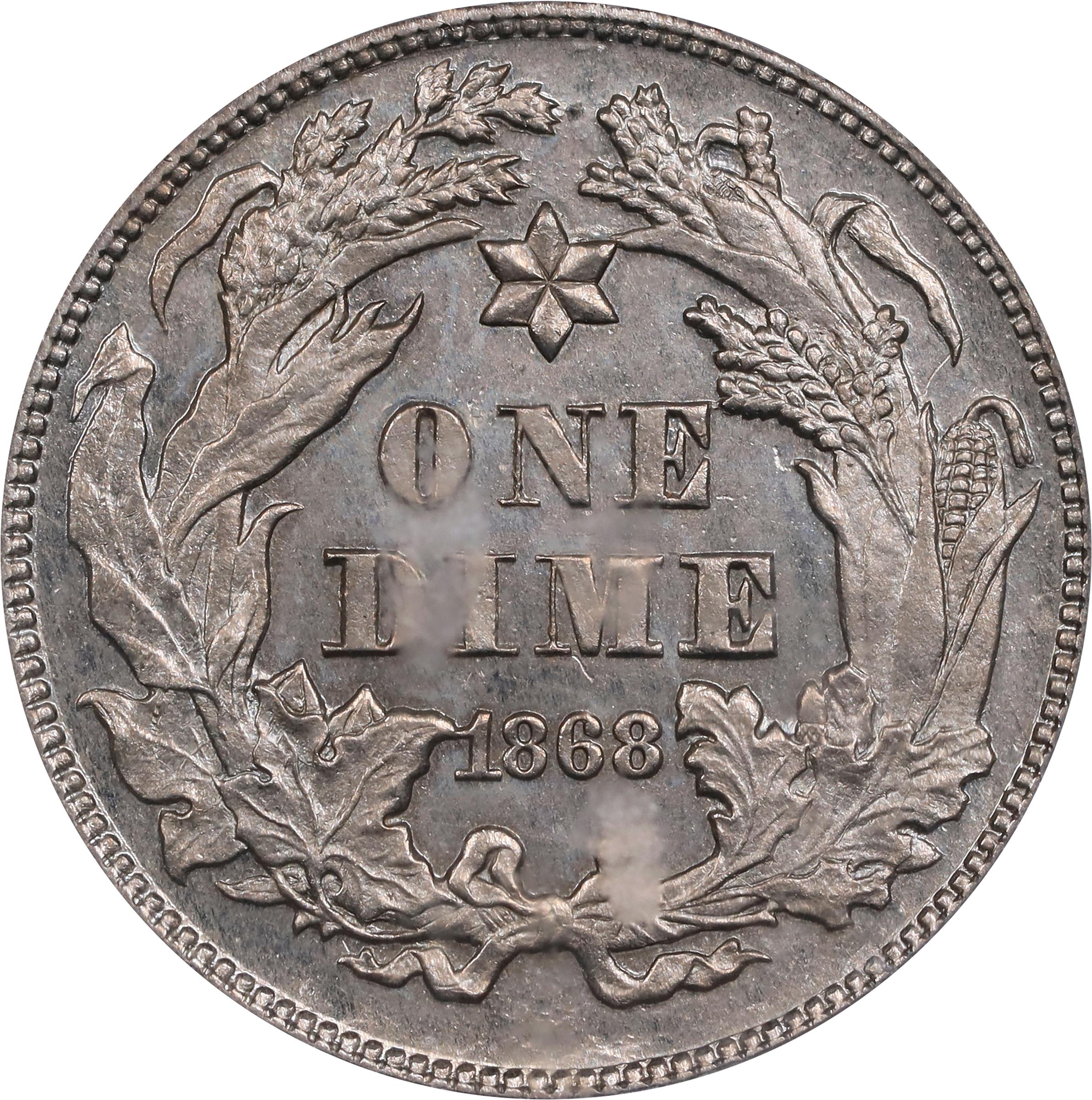 image for: 1868 Pattern Liberty Seated Dime. Judd-641, Pollock-713. Rarity-7-. Nickel. Reeded Edge. Proof-64 (PCGS). CAC.