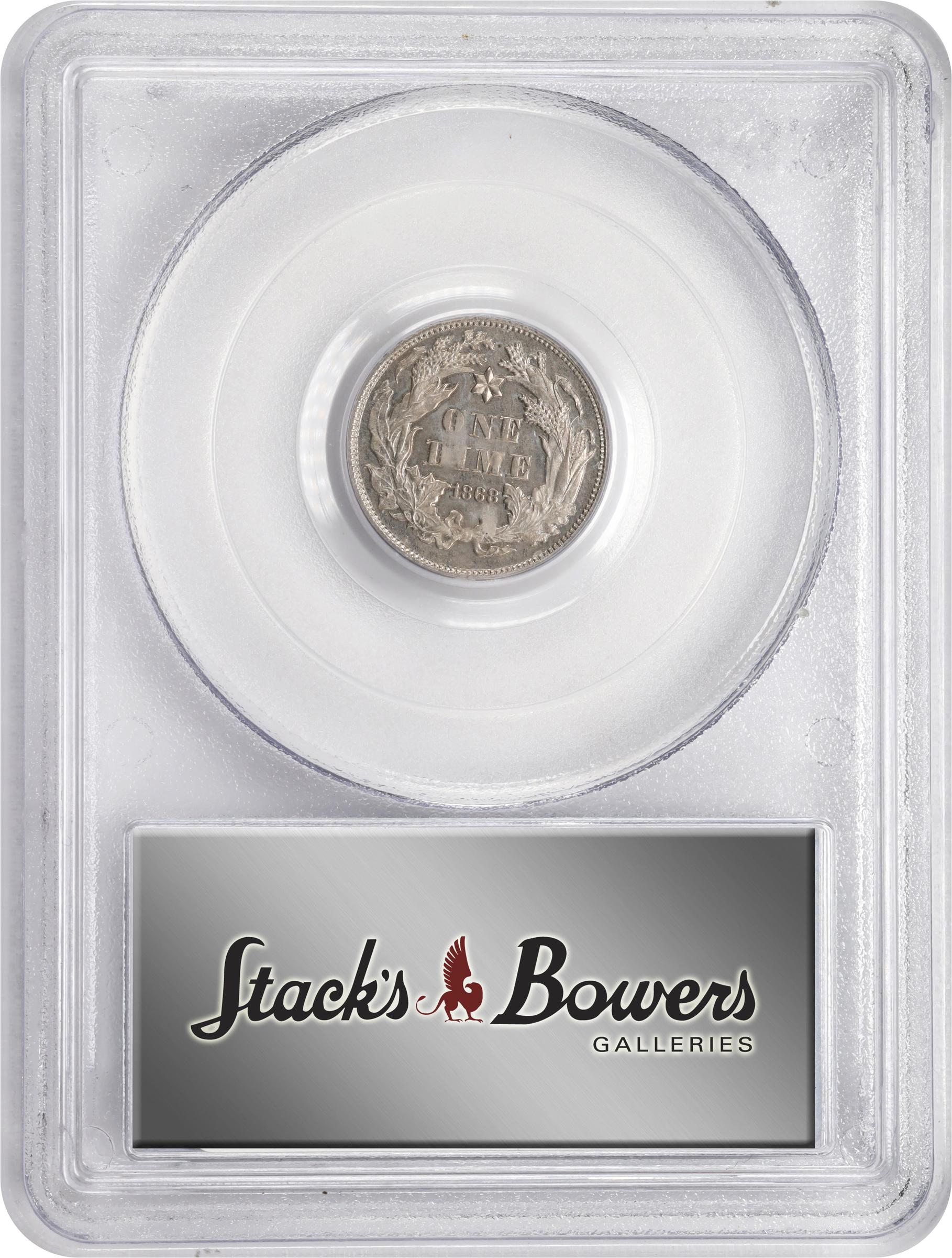 image for: 1868 Pattern Liberty Seated Dime. Judd-641, Pollock-713. Rarity-7-. Nickel. Reeded Edge. Proof-64 (PCGS). CAC.