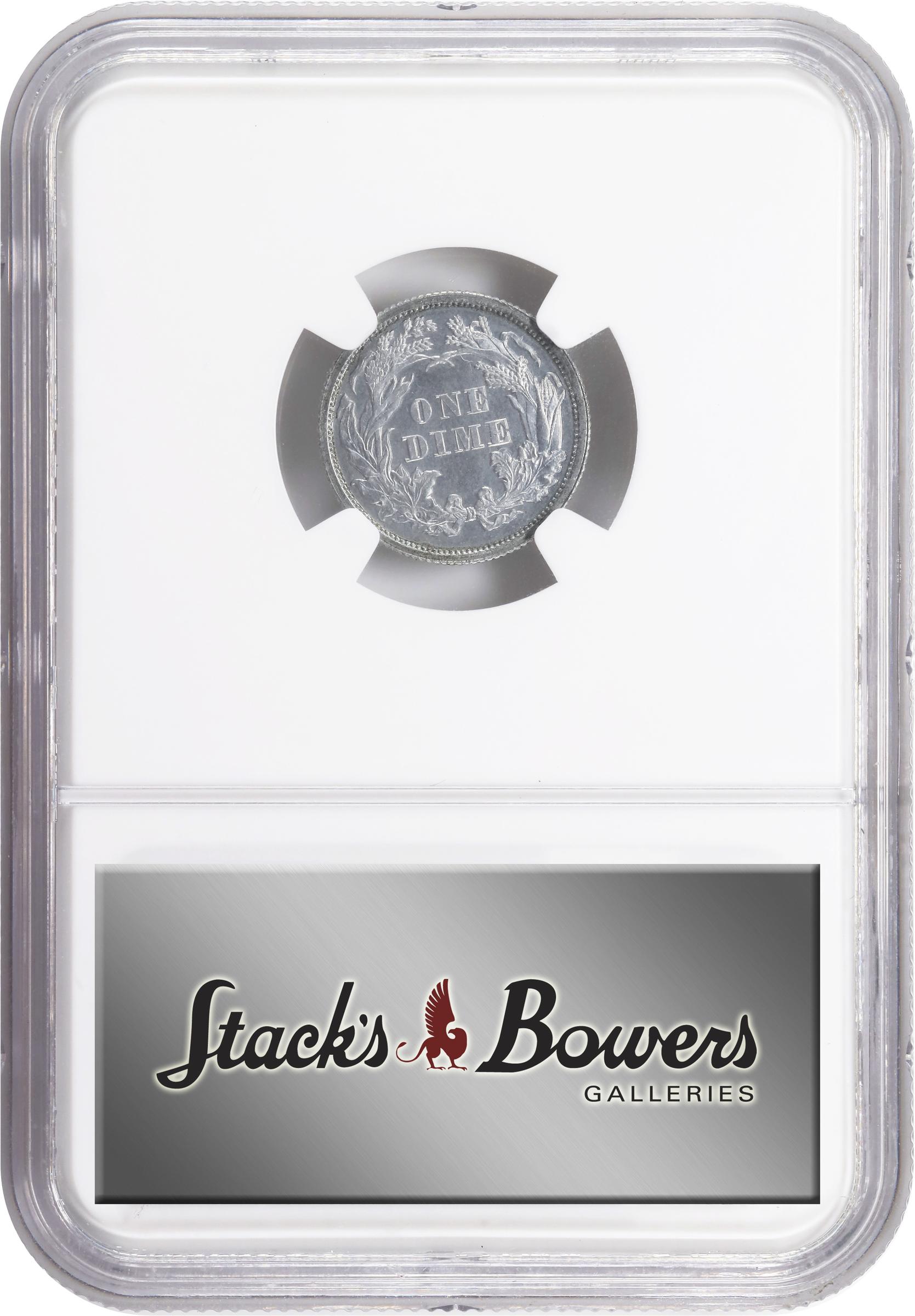 image for: 1868 Pattern Liberty Seated Dime. Judd-649, Pollock-722. Rarity-7-. Aluminum. Reeded Edge. Proof-65 (NGC).