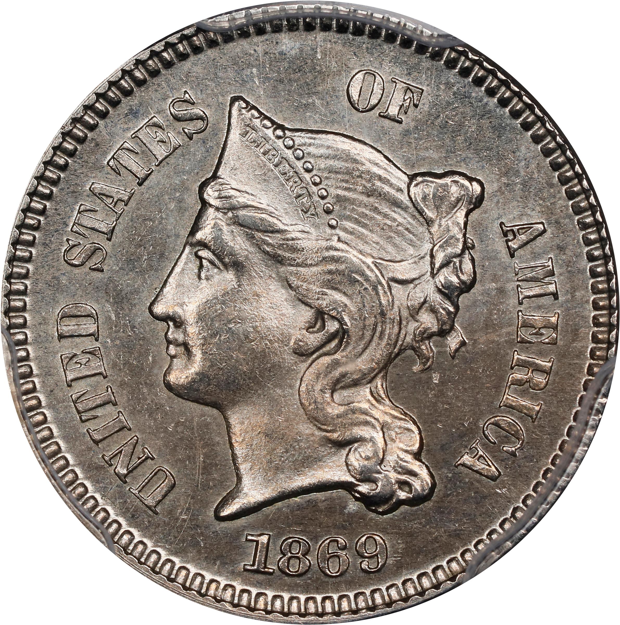 image for: 1869 Pattern Cent. Judd-666, Pollock-742. Rarity-5. Nickel. Plain Edge. Proof-63 (PCGS). CAC.