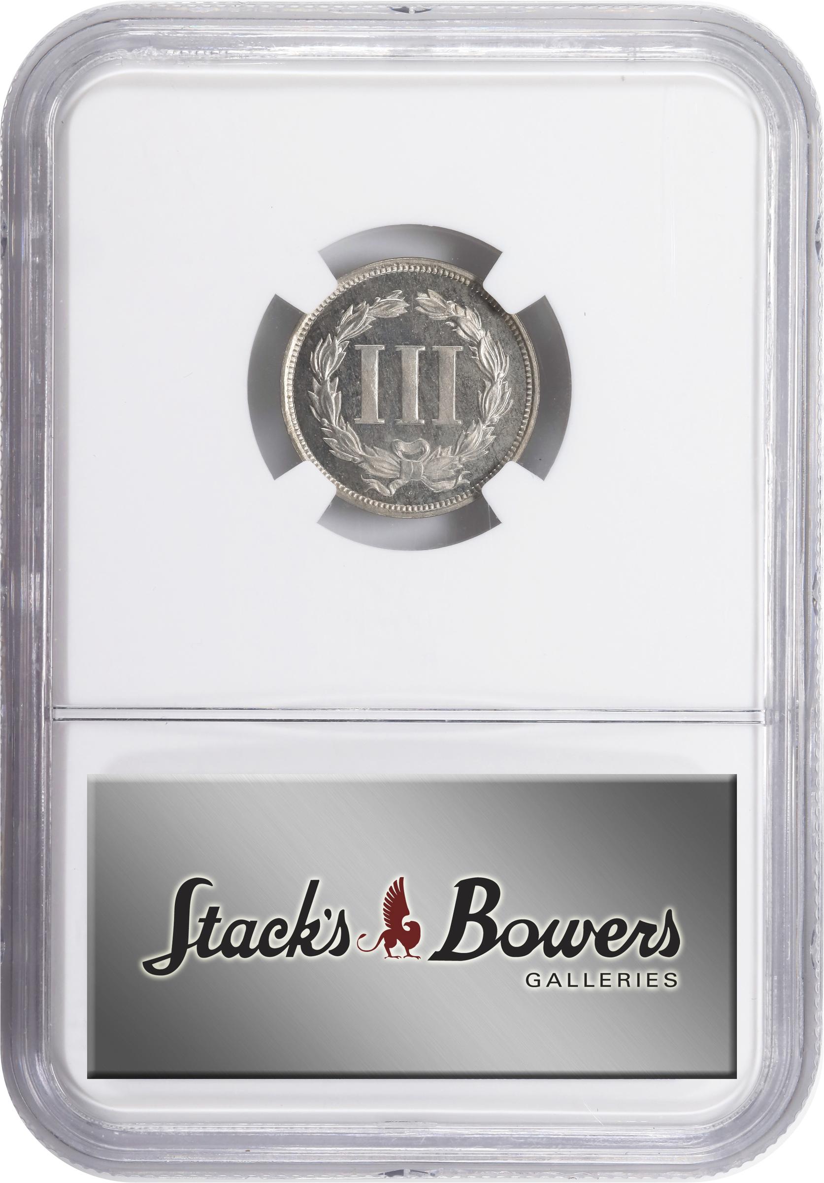 image for: 1869 Pattern Three Cents. Judd-676, Pollock-753. Rarity-4. Nickel. Plain Edge. Proof-65 Cameo (NGC).