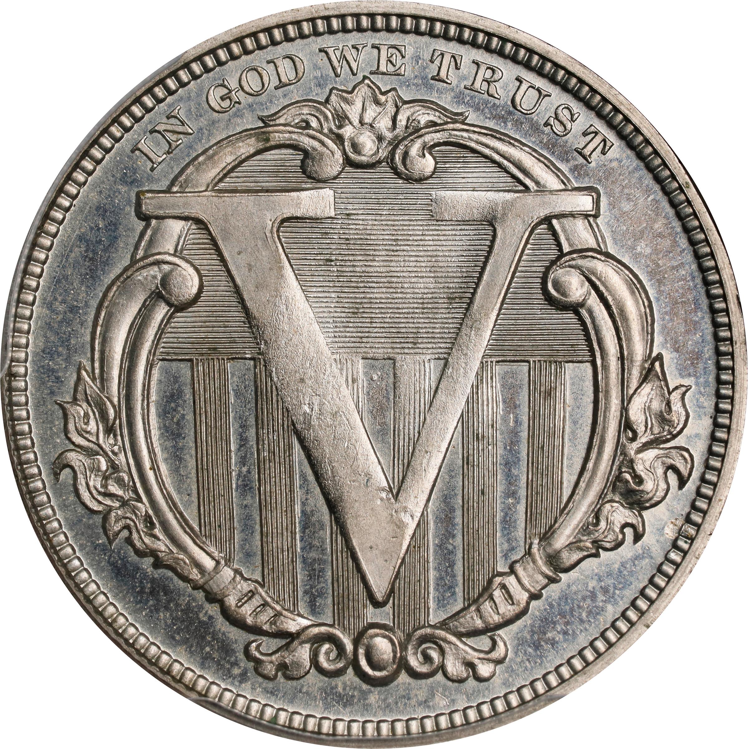 image for: 1869 Pattern Five Cents. Judd-683, Pollock-762. Rarity-7-. Nickel. Plain Edge. Proof-64 Cameo (PCGS).