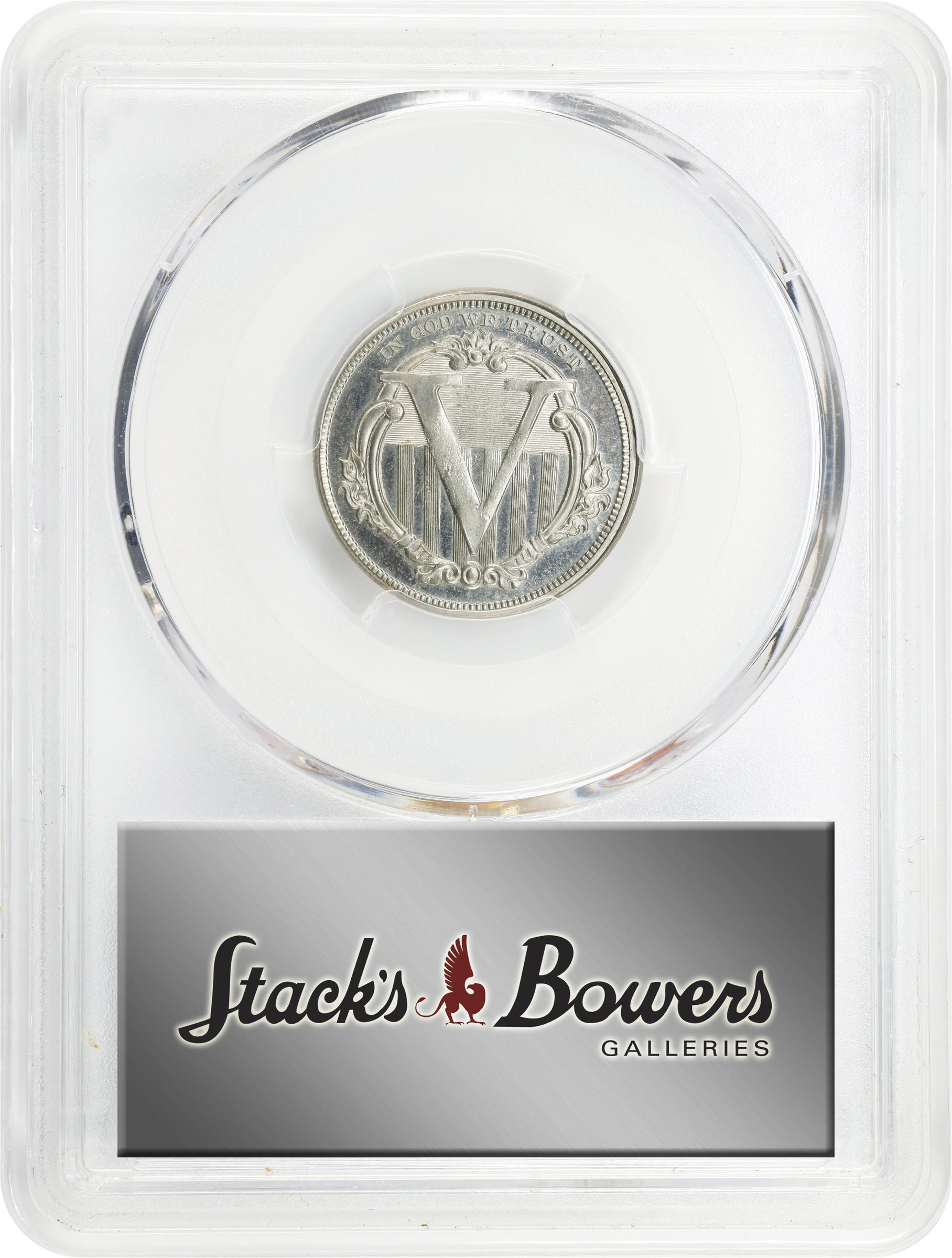 image for: 1869 Pattern Five Cents. Judd-683, Pollock-762. Rarity-7-. Nickel. Plain Edge. Proof-64 Cameo (PCGS).