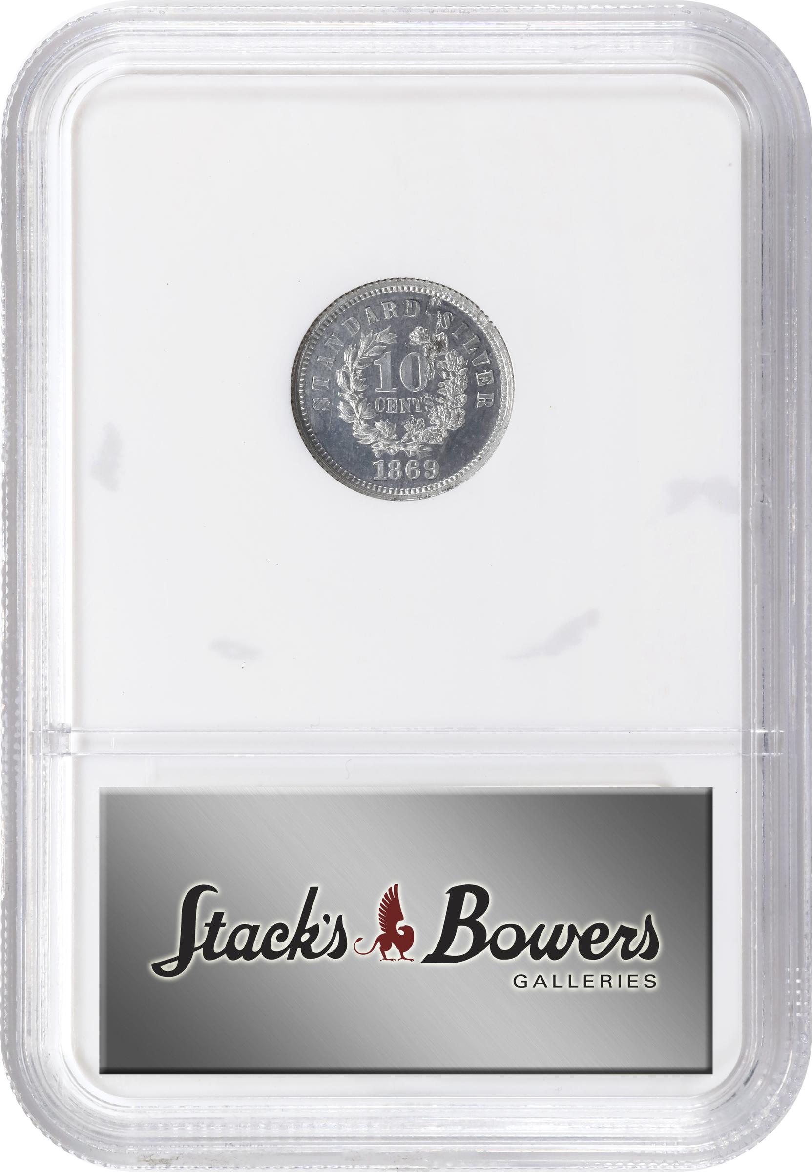 image for: 1869 Pattern Dime. Judd-700, Pollock-779. Rarity-7-. Aluminum. Reeded Edge. Proof-64 (NGC).