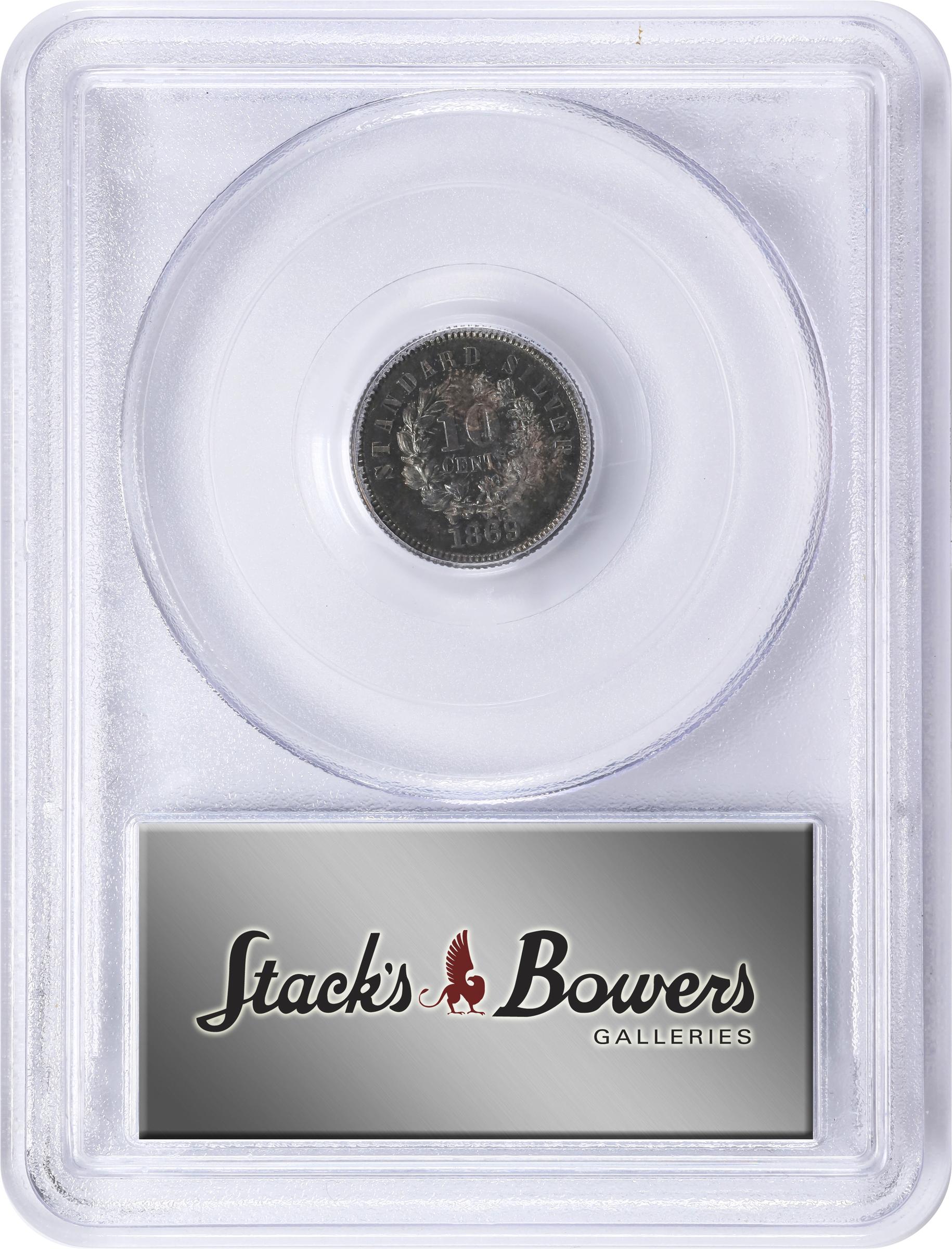 image for: 1869 Pattern Dime. Judd-702, Pollock-781. Rarity-5. Silver. Reeded Edge. Proof-65 (PCGS). CAC.