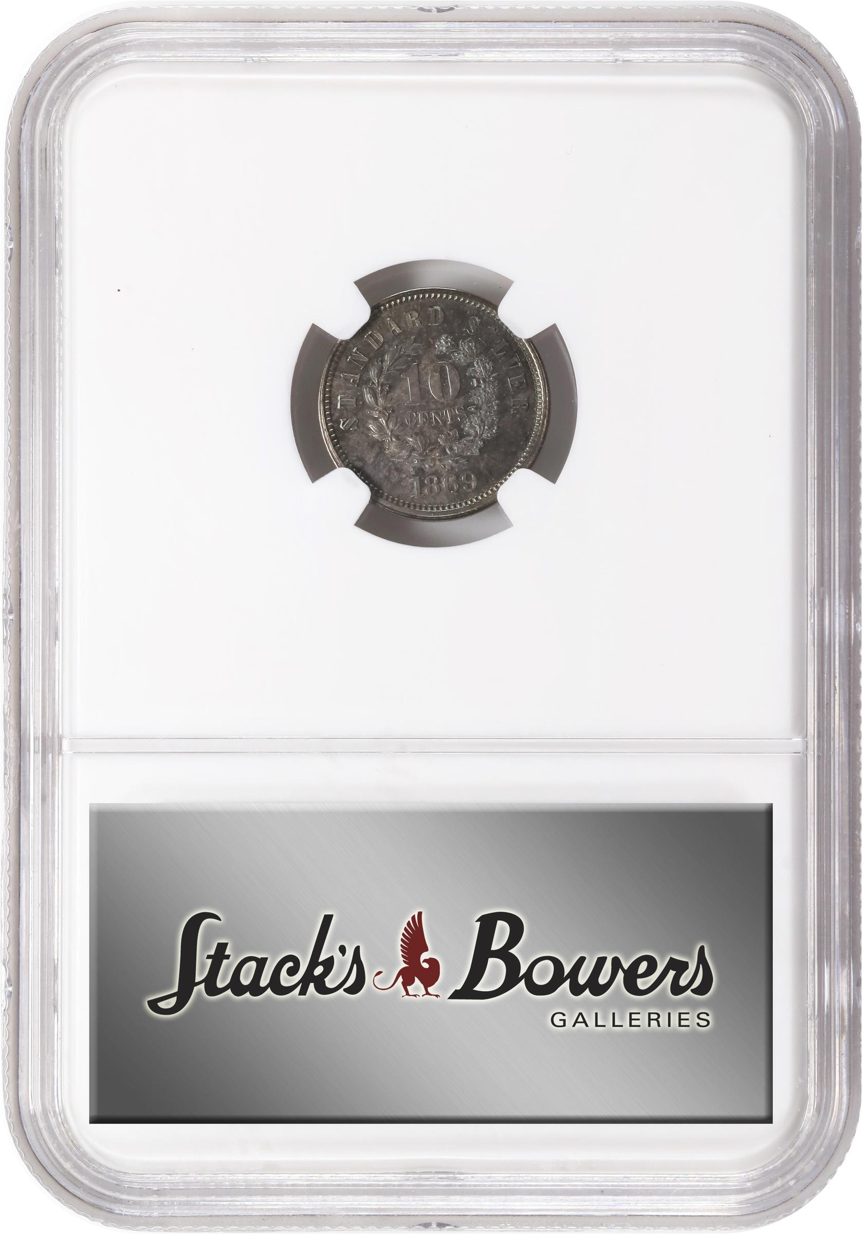 image for: 1869 Pattern Dime. Judd-703, Pollock-782. Rarity-6+. Silver. Plain Edge. Proof-67 (NGC).