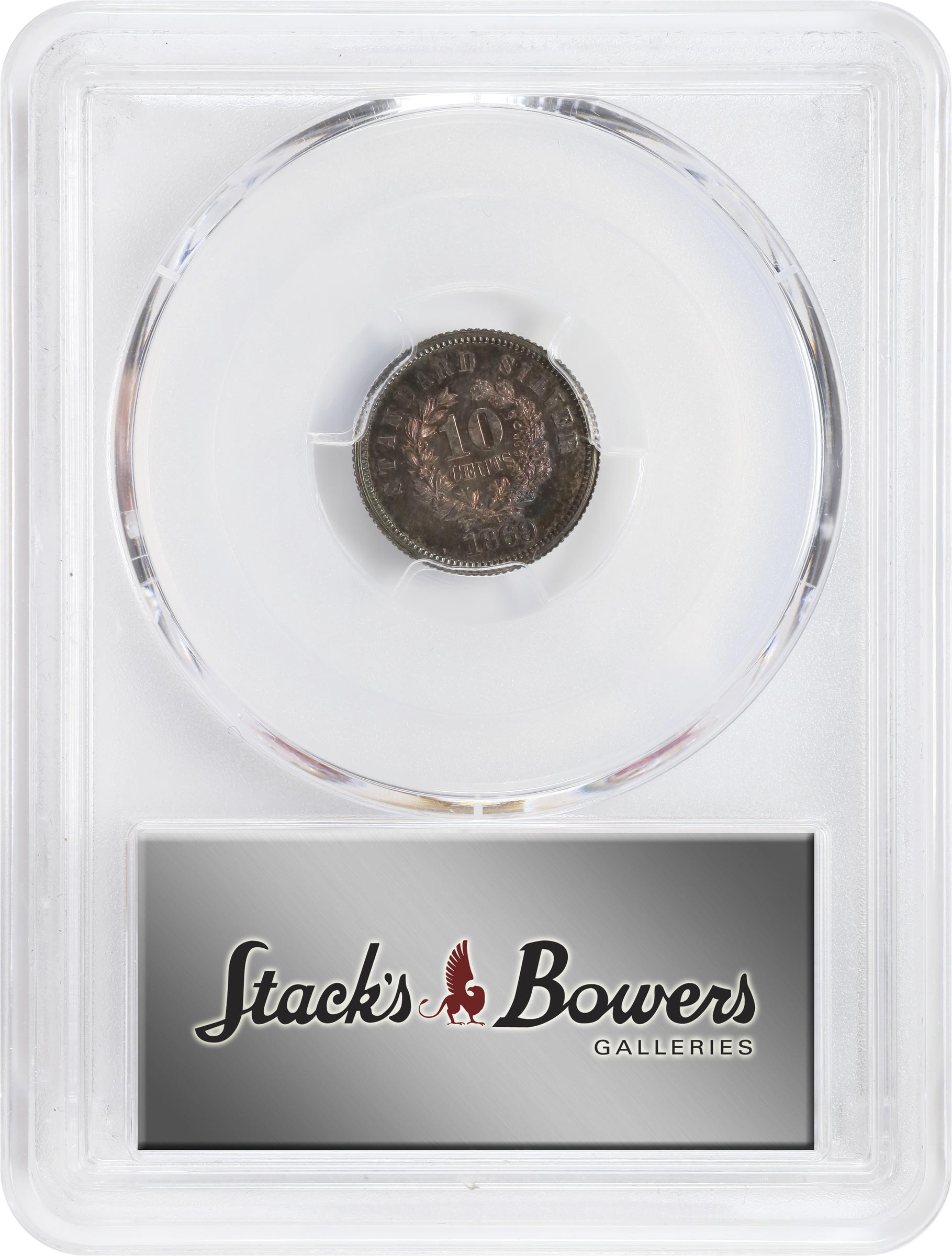 image for: 1869 Pattern Dime. Judd-708, Pollock-787. Rarity-5. Silver. Reeded Edge. Proof-65 (PCGS). CAC.