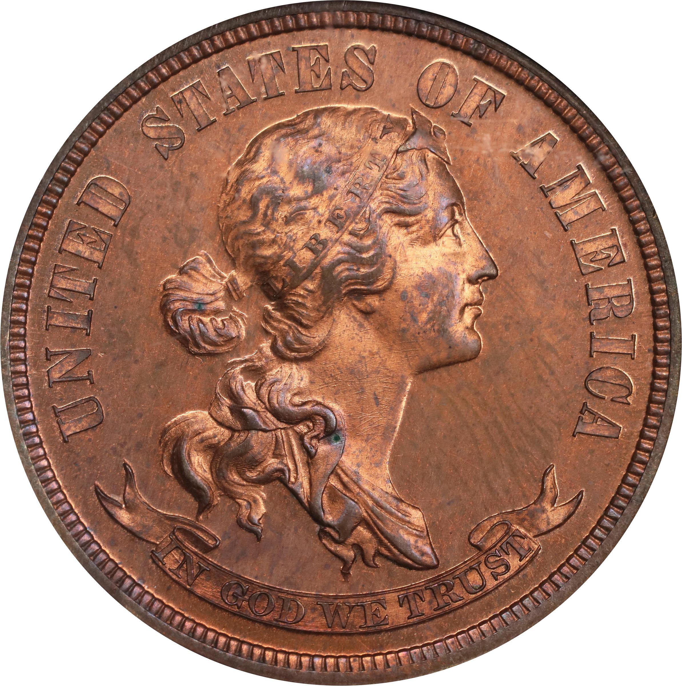 image for: 1869 Pattern Quarter Dollar. Judd-736, Pollock-817. Rarity-7-. Copper. Plain Edge. Proof-65 RB (NGC).