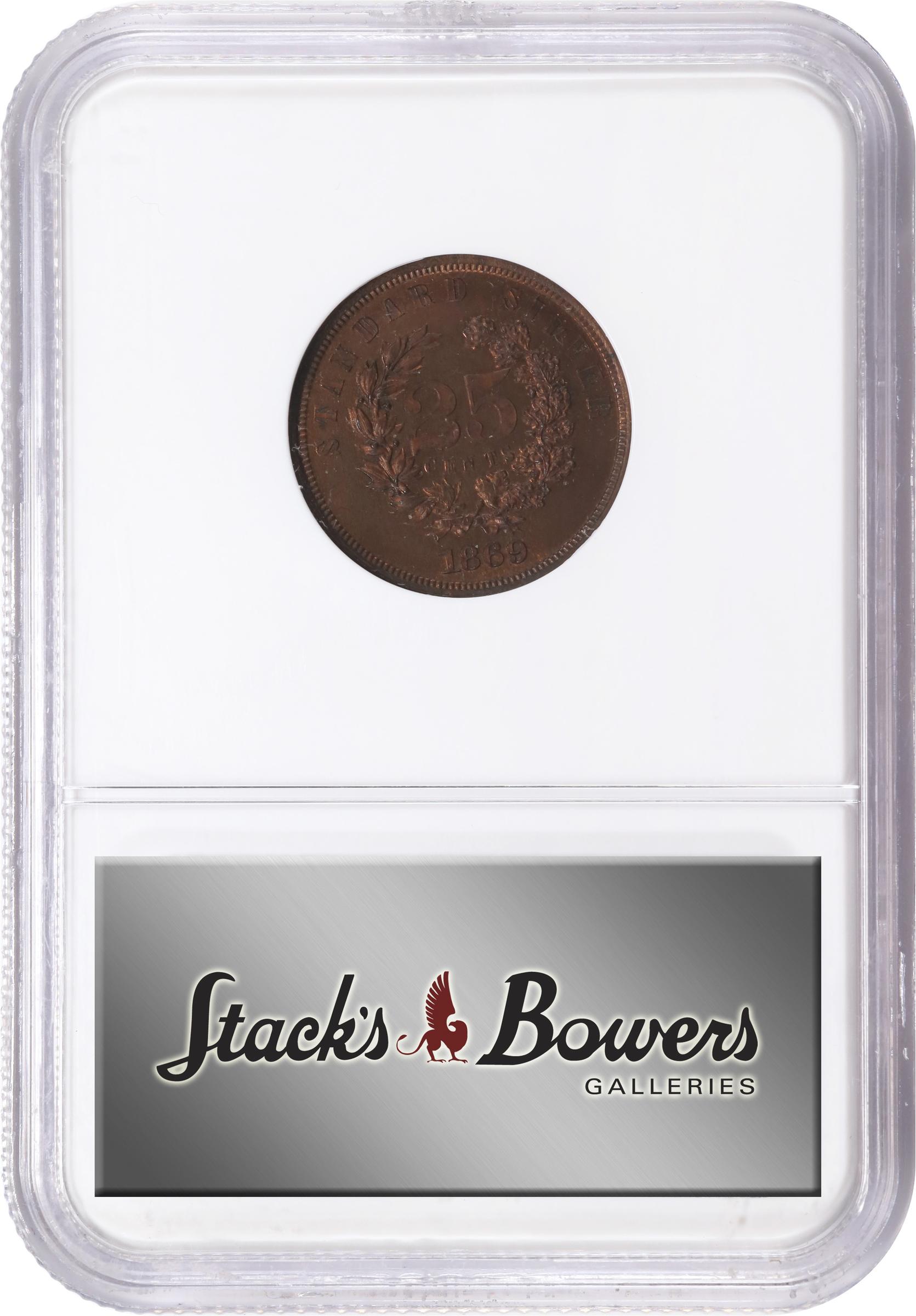 image for: 1869 Pattern Quarter Dollar. Judd-736, Pollock-817. Rarity-7-. Copper. Plain Edge. Proof-65 RB (NGC).