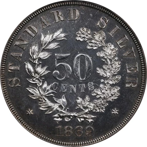 image for: 1869 Pattern Half Dollar. Judd-742, Pollock-823. Rarity-5. Silver. Reeded Edge. Proof-63 (PCGS). CAC. OGH.