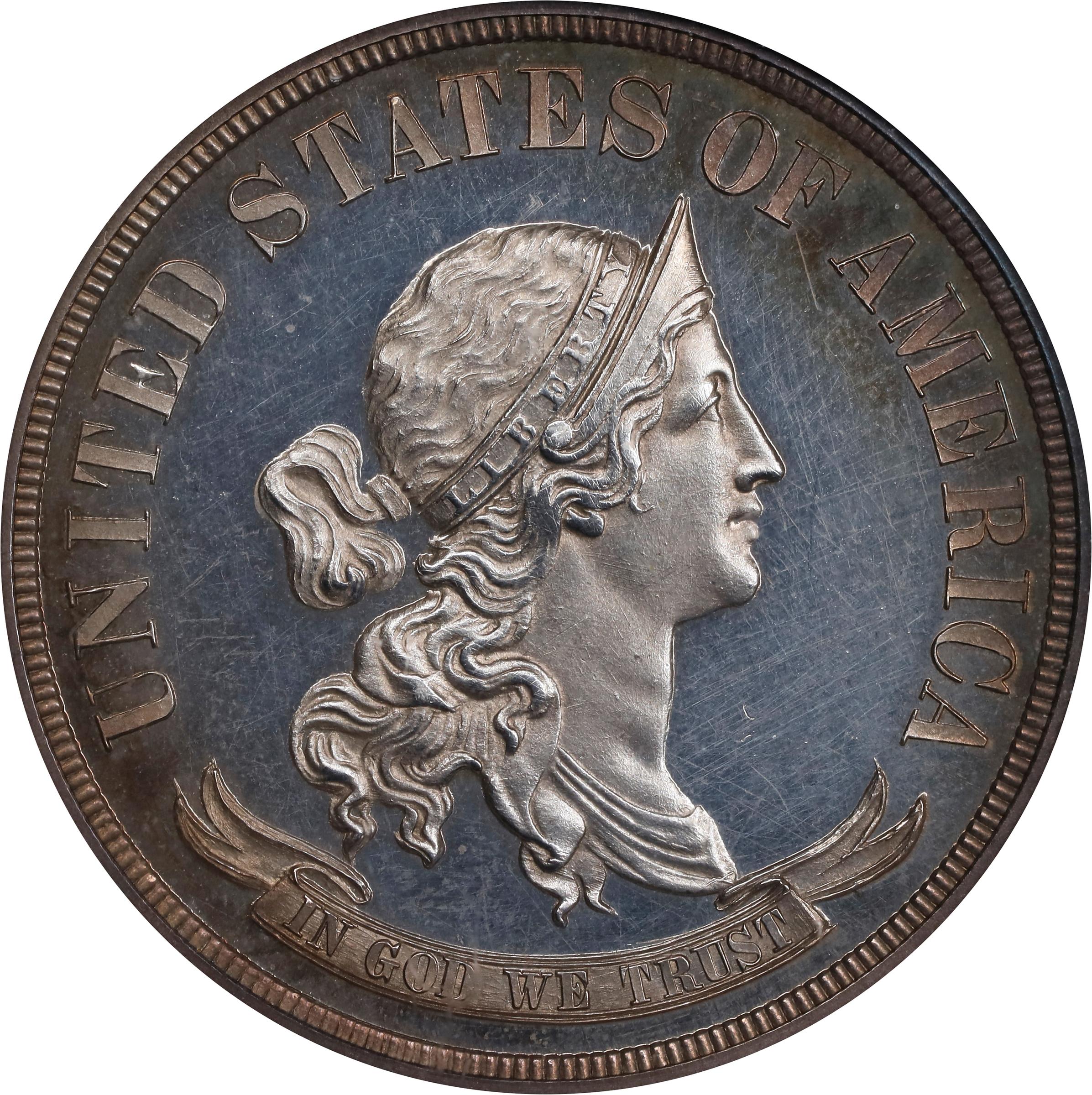 image for: 1869 Pattern Half Dollar. Judd-748, Pollock-831. Rarity-5. Silver. Reeded Edge. Proof-62 (PCGS).