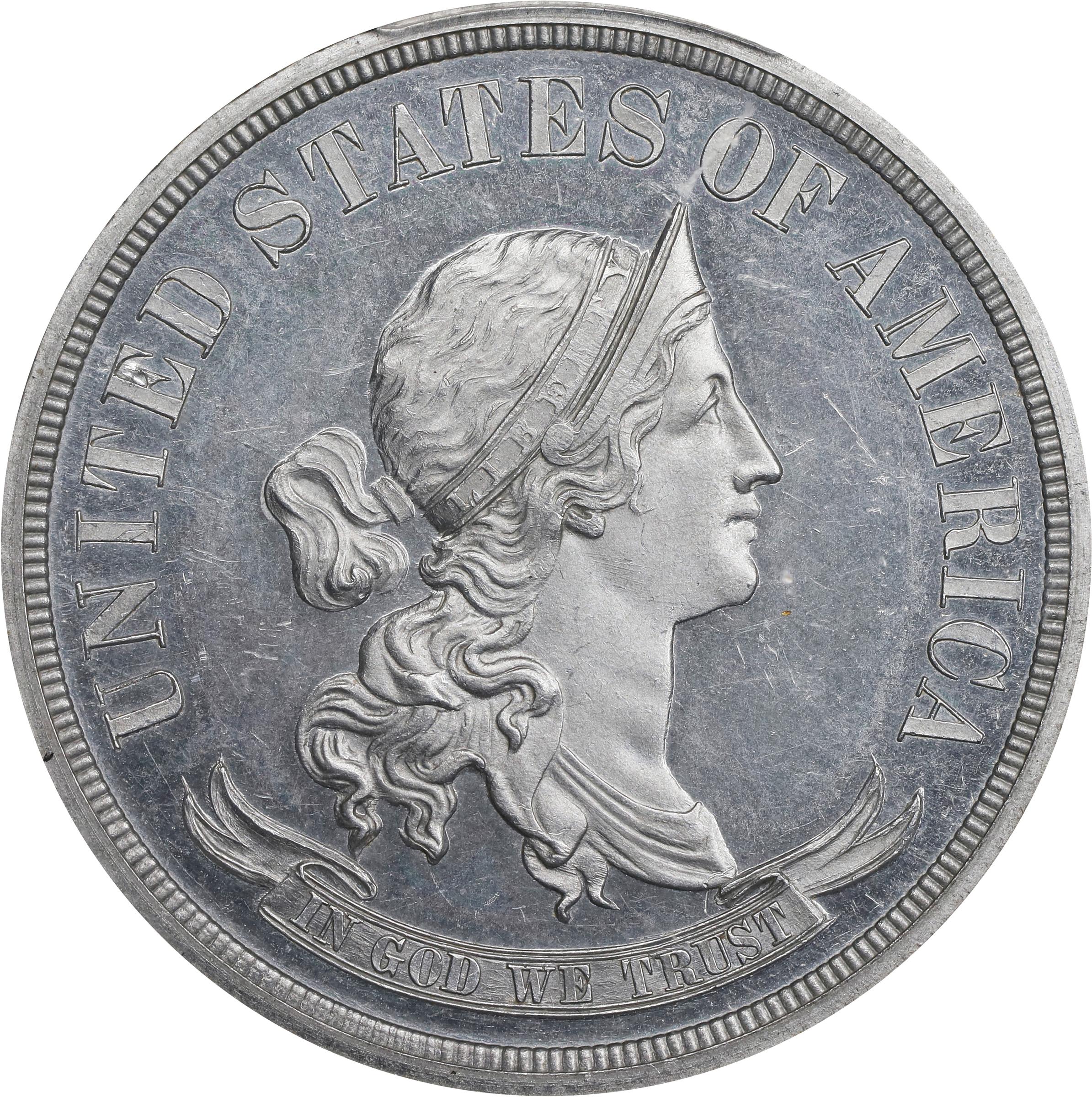 image for: 1869 Pattern Half Dollar. Judd-752, Pollock-835. Rarity-7-. Aluminum. Reeded Edge. Proof-64 (PCGS). CAC.
