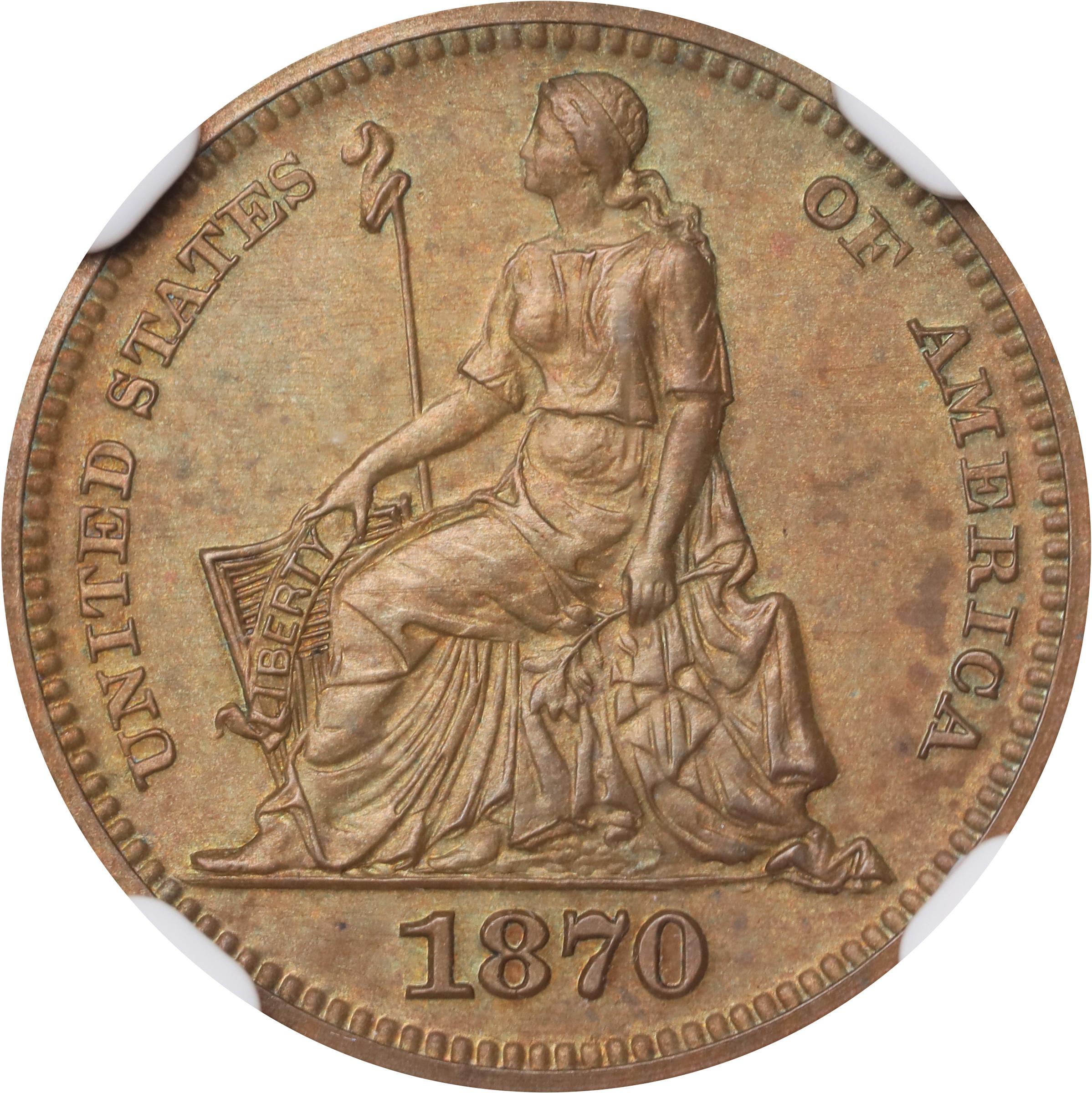 image for: 1870 Pattern Half Dime. Judd-812, Pollock-900. Rarity-7-. Copper. Plain Edge. Proof-66 BN (NGC).