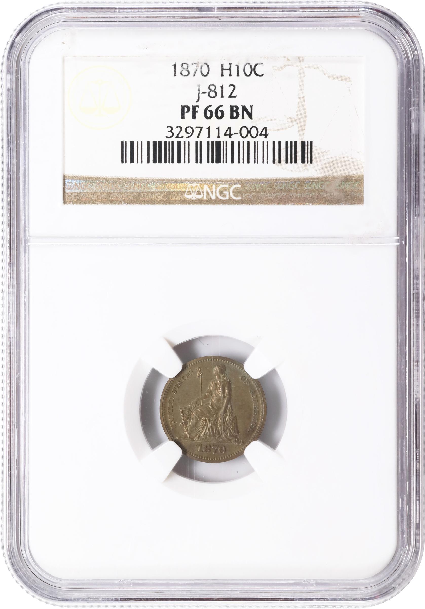 image for: 1870 Pattern Half Dime. Judd-812, Pollock-900. Rarity-7-. Copper. Plain Edge. Proof-66 BN (NGC).