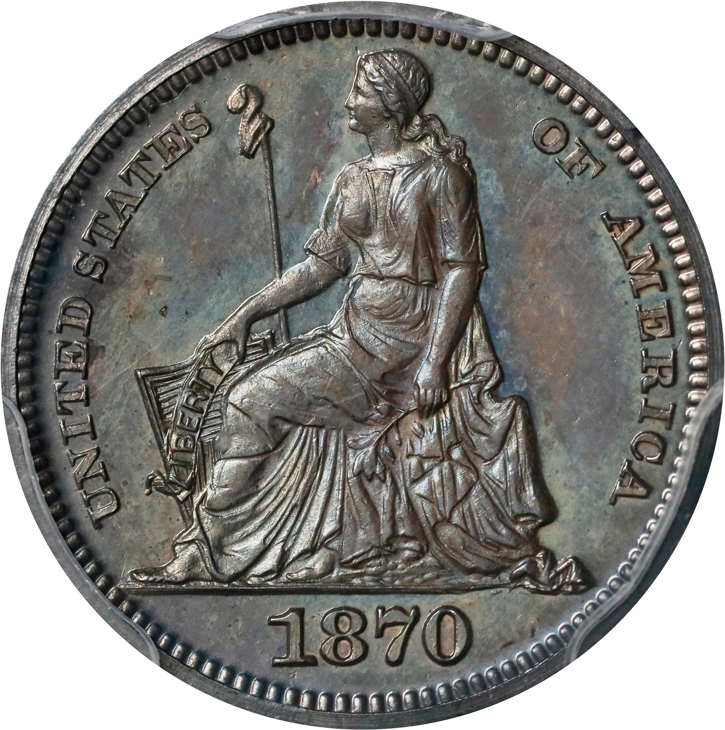 image for: 1870 Pattern Half Dime. Judd-815, Pollock-904. Rarity-7-. Silver. Reeded Edge. Proof-66 (PCGS). CAC.