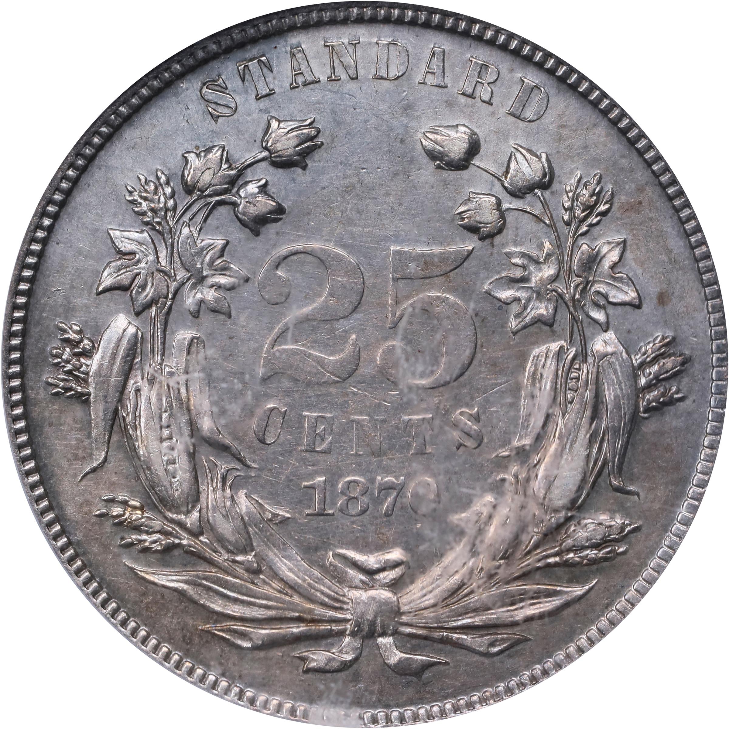 image for: 1870 Pattern Quarter Dollar. Judd-888, Pollock-987. Rarity-5. Silver. Reeded Edge. Proof-55 (PCGS).