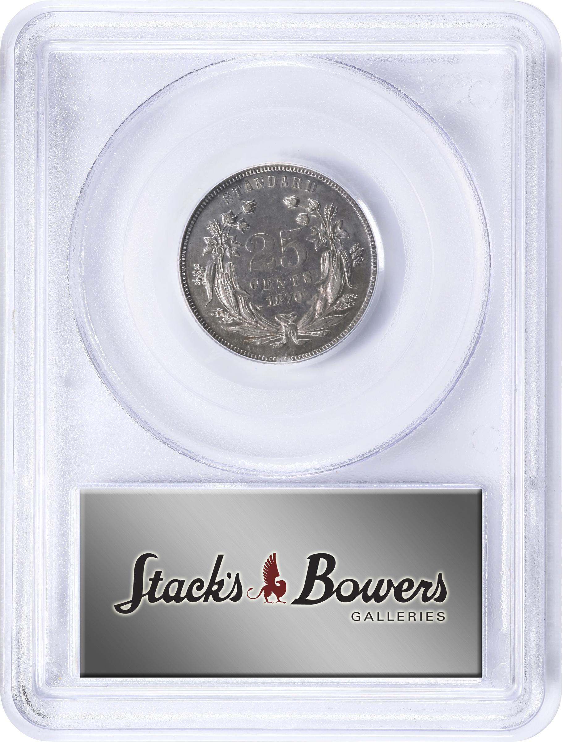 image for: 1870 Pattern Quarter Dollar. Judd-888, Pollock-987. Rarity-5. Silver. Reeded Edge. Proof-55 (PCGS).