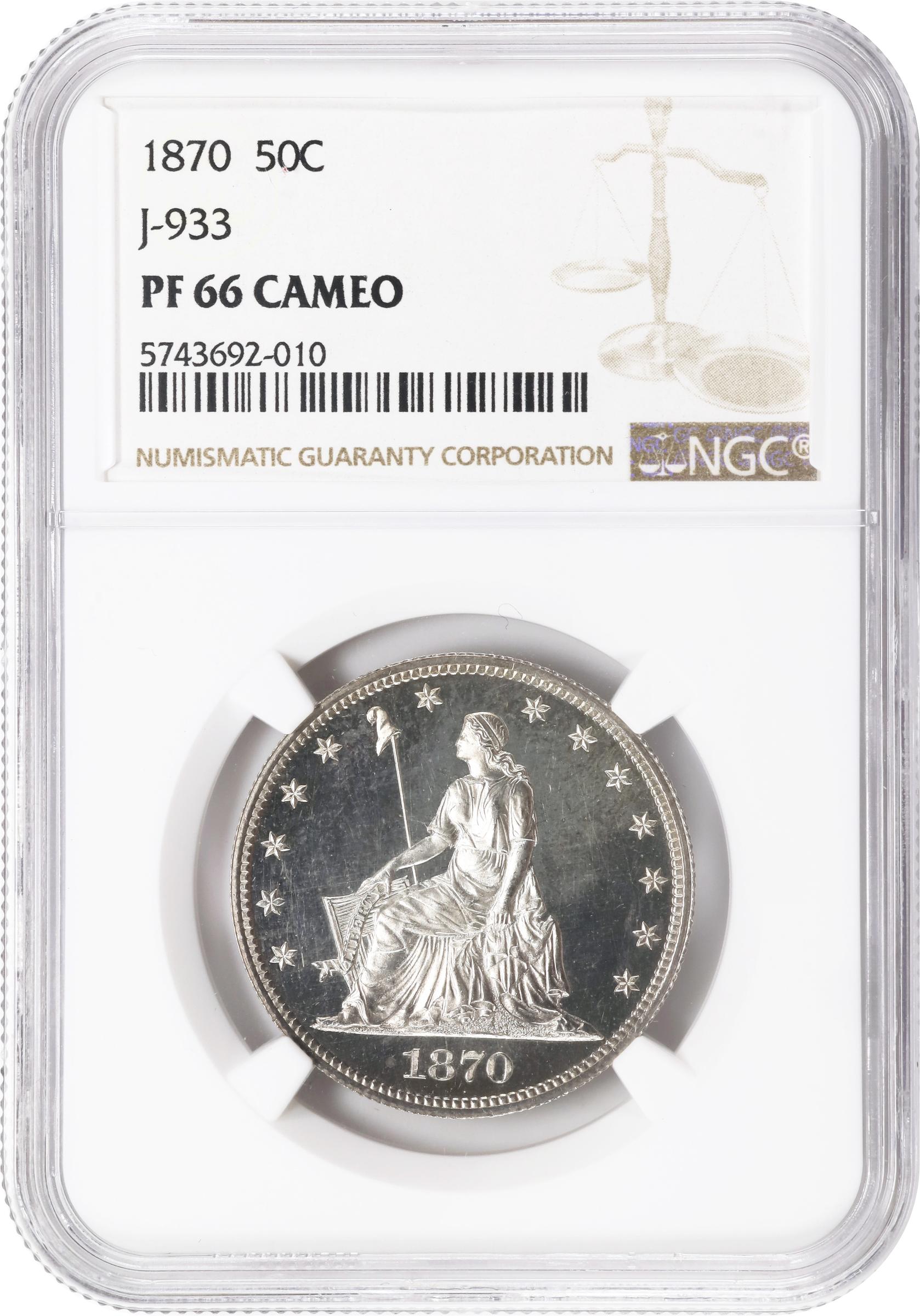 image for: 1870 Pattern Half Dollar. Judd-933, Pollock-1039. Rarity-7-. Silver. Reeded Edge. Proof-66 Cameo (NGC).