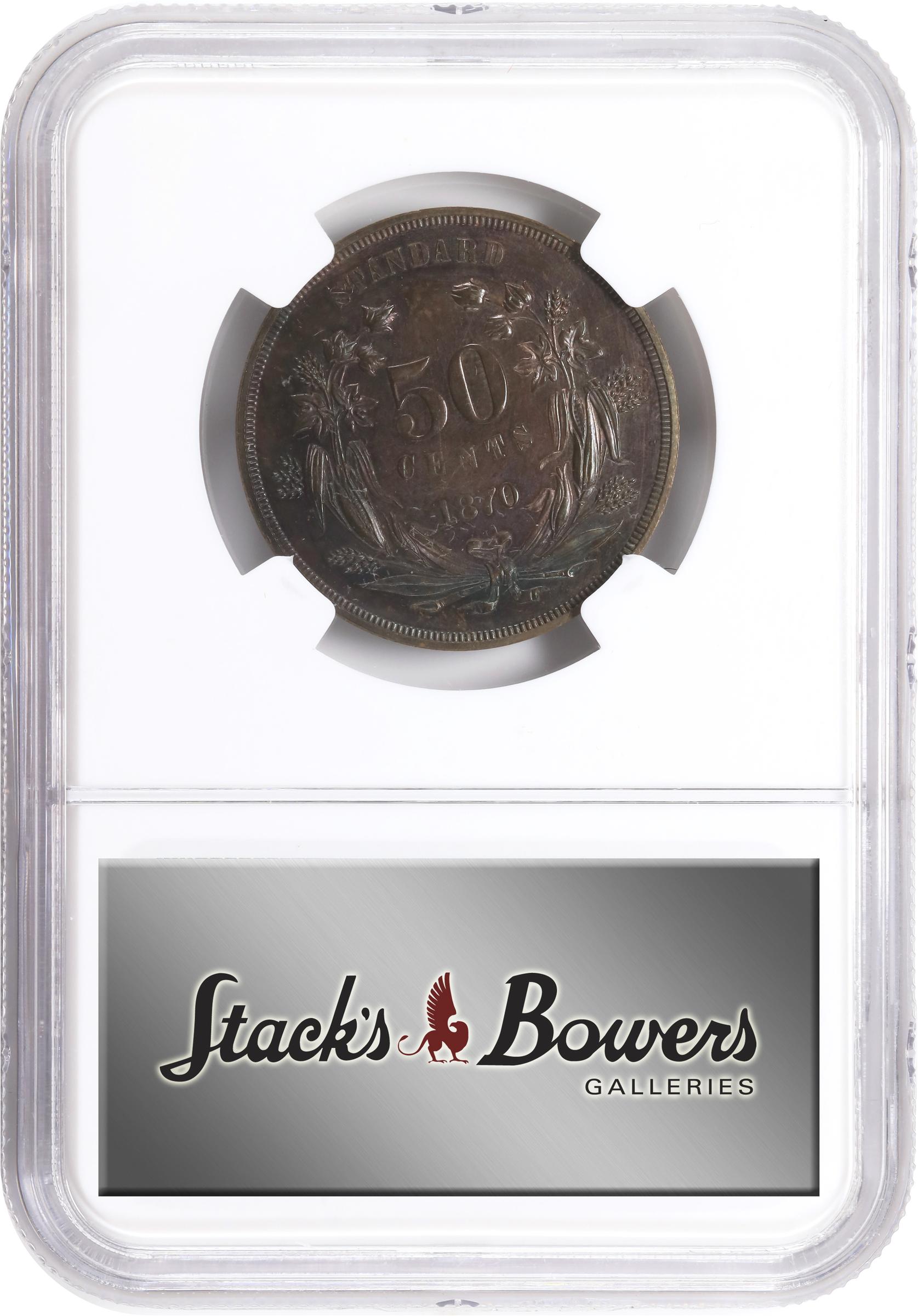 image for: 1870 Pattern Half Dollar. Judd-954, Pollock-1097. Rarity-7+. Copper. Plain Edge. Proof-66 BN (NGC).