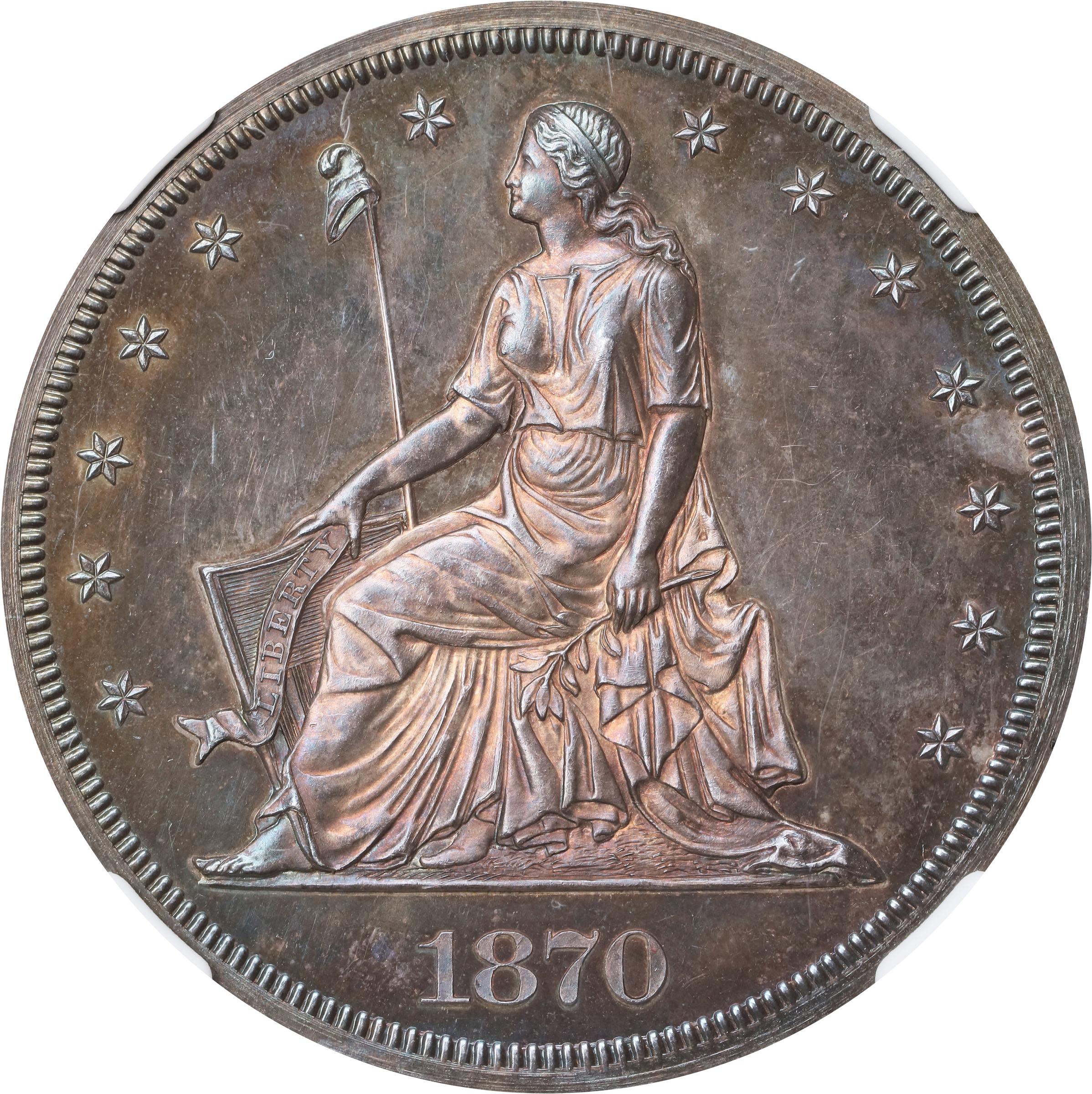 image for: 1870 Pattern Dollar. Judd-1002, Pollock-1134. Rarity-6-. Silver. Reeded Edge. Proof-65 (NGC).