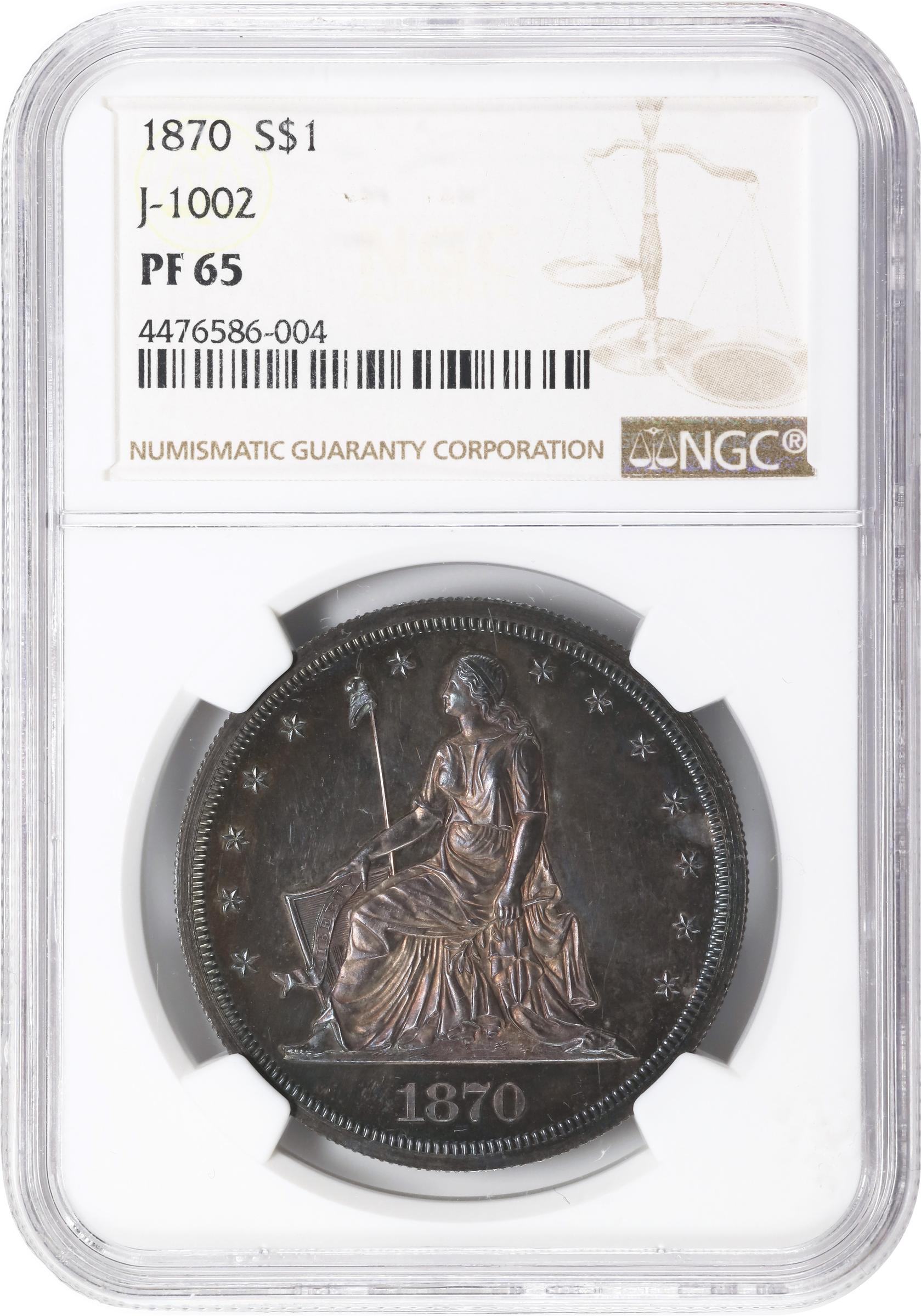 image for: 1870 Pattern Dollar. Judd-1002, Pollock-1134. Rarity-6-. Silver. Reeded Edge. Proof-65 (NGC).