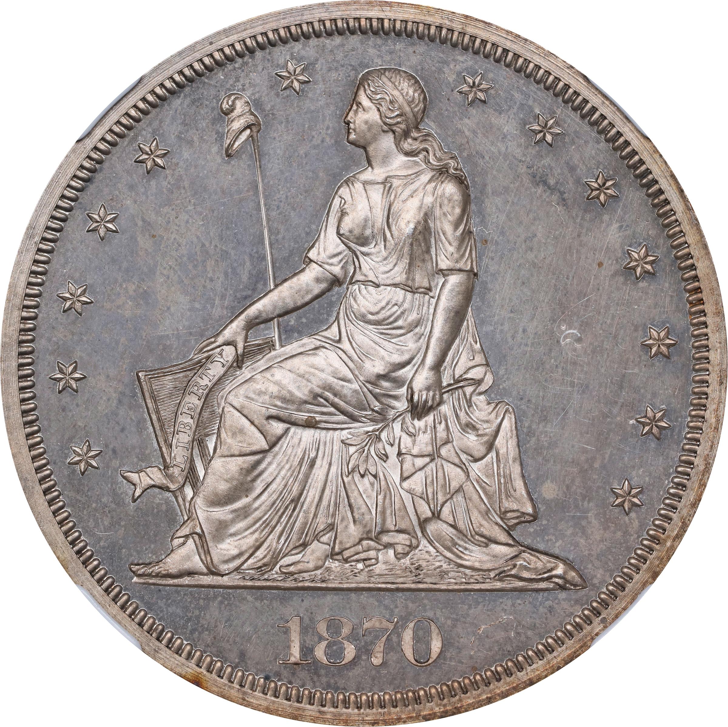 image for: 1870 Pattern Dollar. Judd-1002, Pollock-1134. Rarity-6-. Silver. Reeded Edge. Proof-64 (NGC).