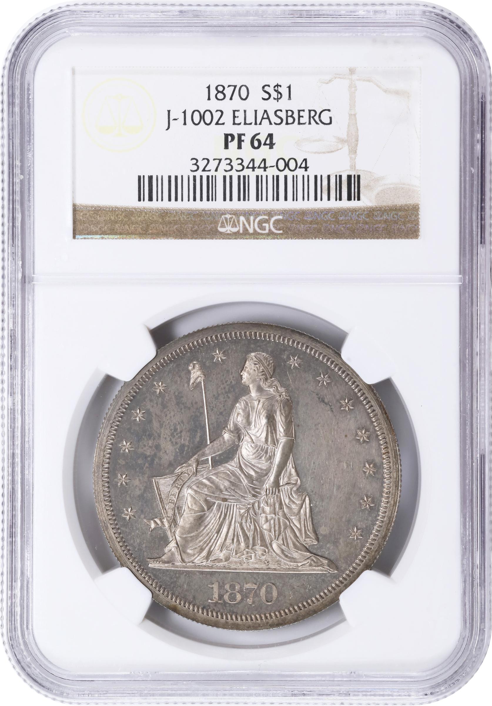 image for: 1870 Pattern Dollar. Judd-1002, Pollock-1134. Rarity-6-. Silver. Reeded Edge. Proof-64 (NGC).