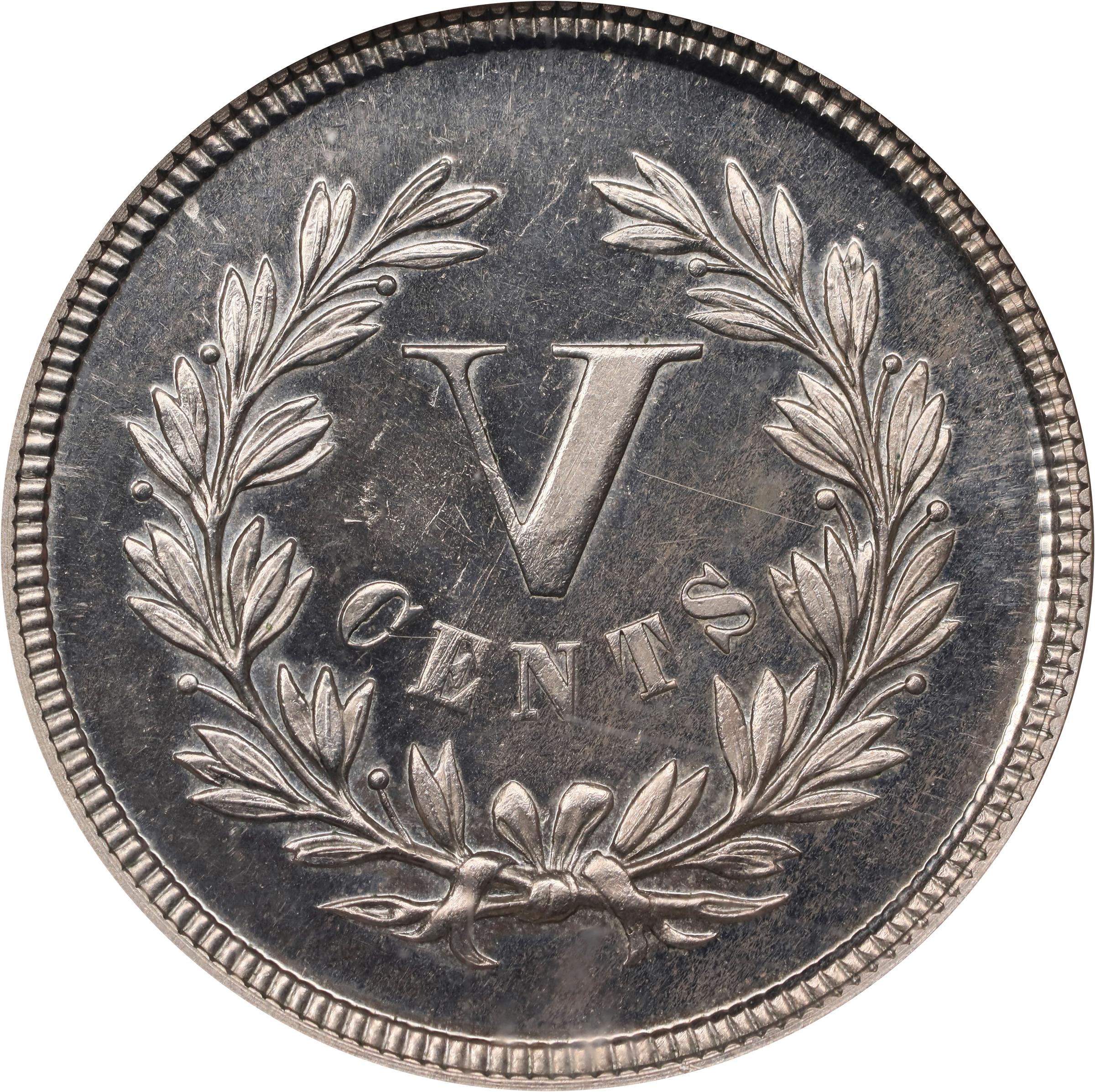 image for: 1871 Pattern Five Cents. Judd-1050, Pollock-1184. Rarity-6-. Nickel. Plain Edge. Proof-65 Cameo (NGC).