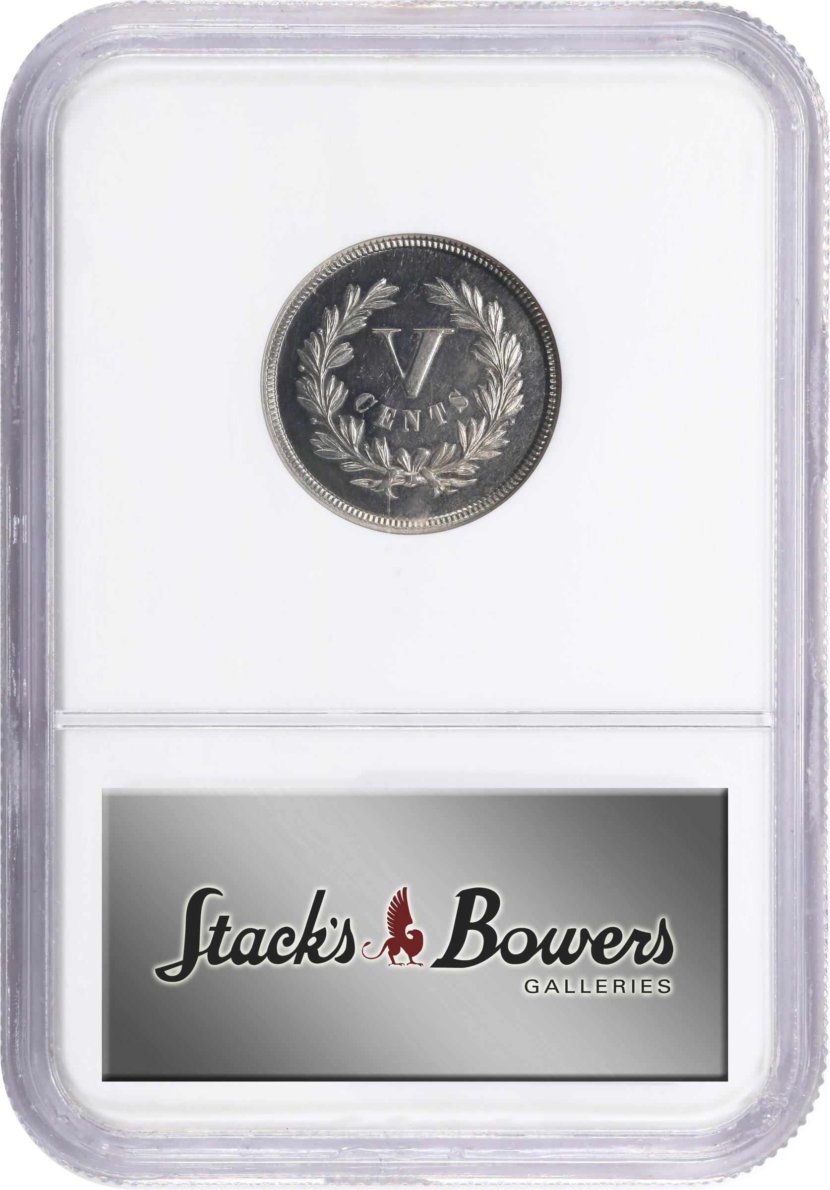 image for: 1871 Pattern Five Cents. Judd-1050, Pollock-1184. Rarity-6-. Nickel. Plain Edge. Proof-65 Cameo (NGC).