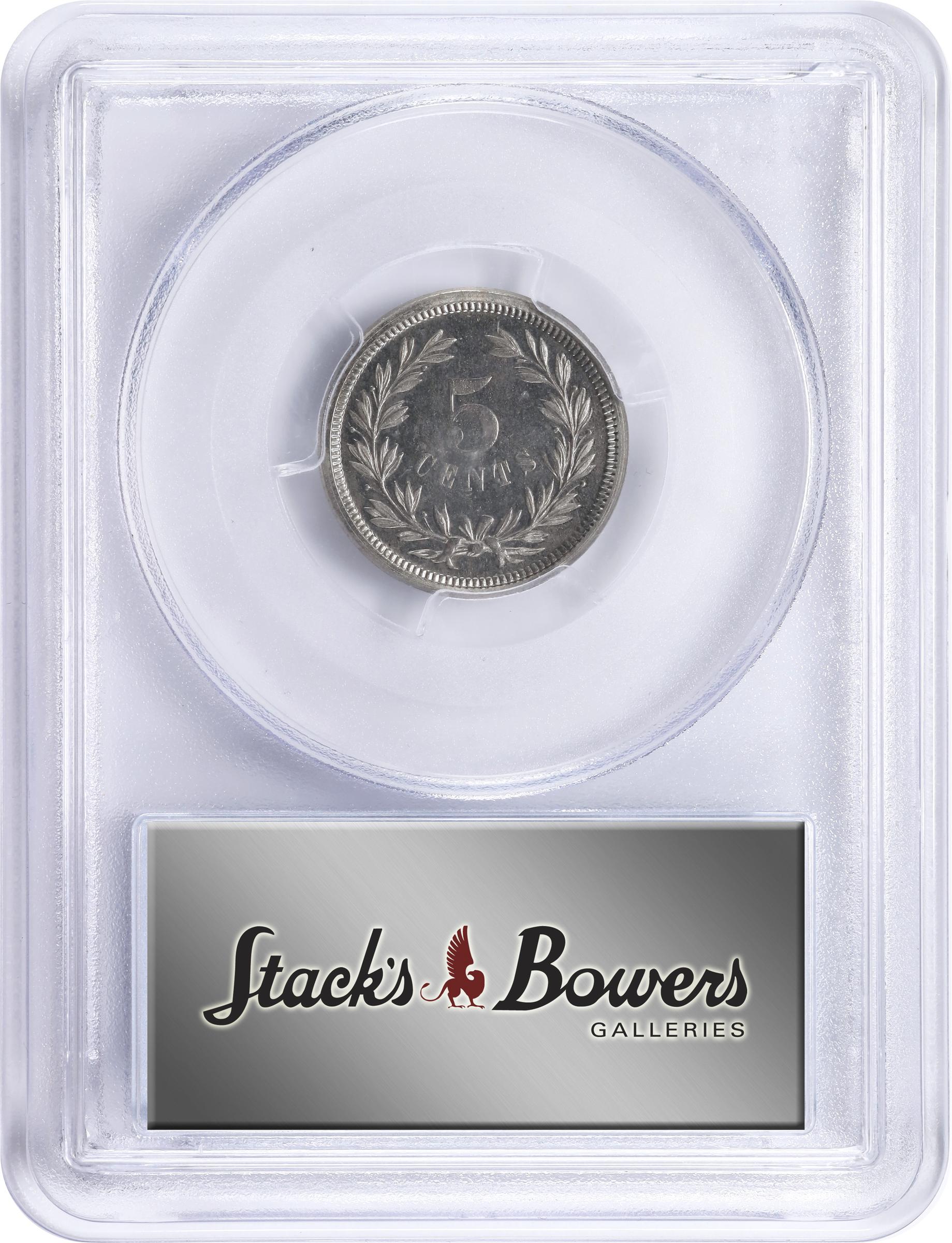 image for: 1871 Pattern Five Cents. Judd-1053, Pollock-1188. Rarity-6+. Nickel. Plain Edge. Proof-65 (PCGS). CAC.