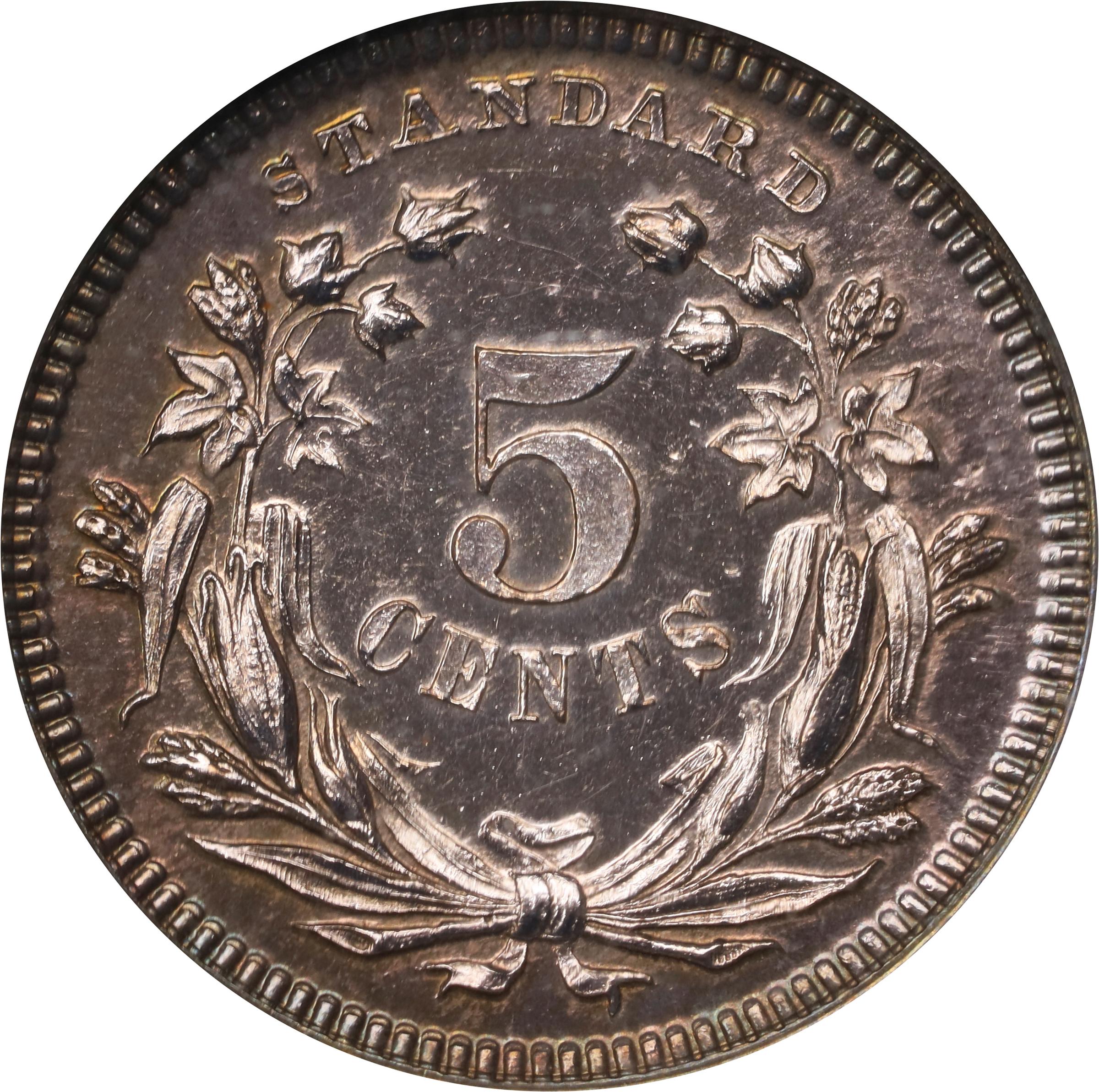 image for: 1871 Pattern Half Dime. Judd-1065, Pollock-1200. Rarity-7-. Silver. Reeded Edge. Proof-65 (NGC).