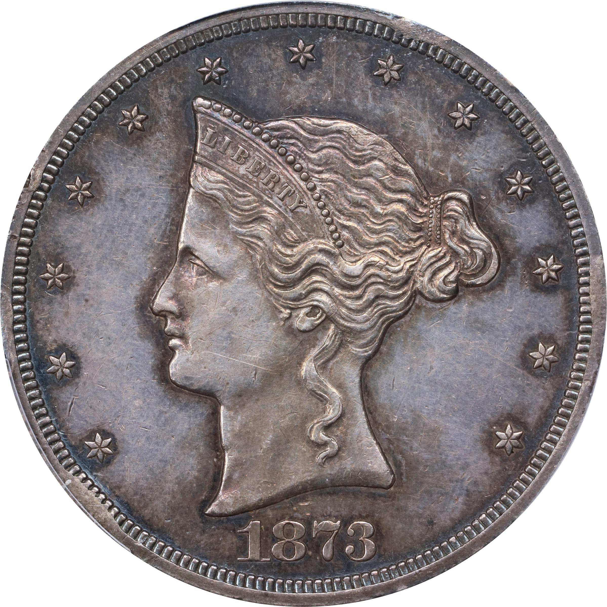 image for: 1873 Pattern Trade Dollar. Judd-1276, Pollock-1418. Rarity-5. Silver. Reeded Edge. Proof-53 (PCGS). CAC.