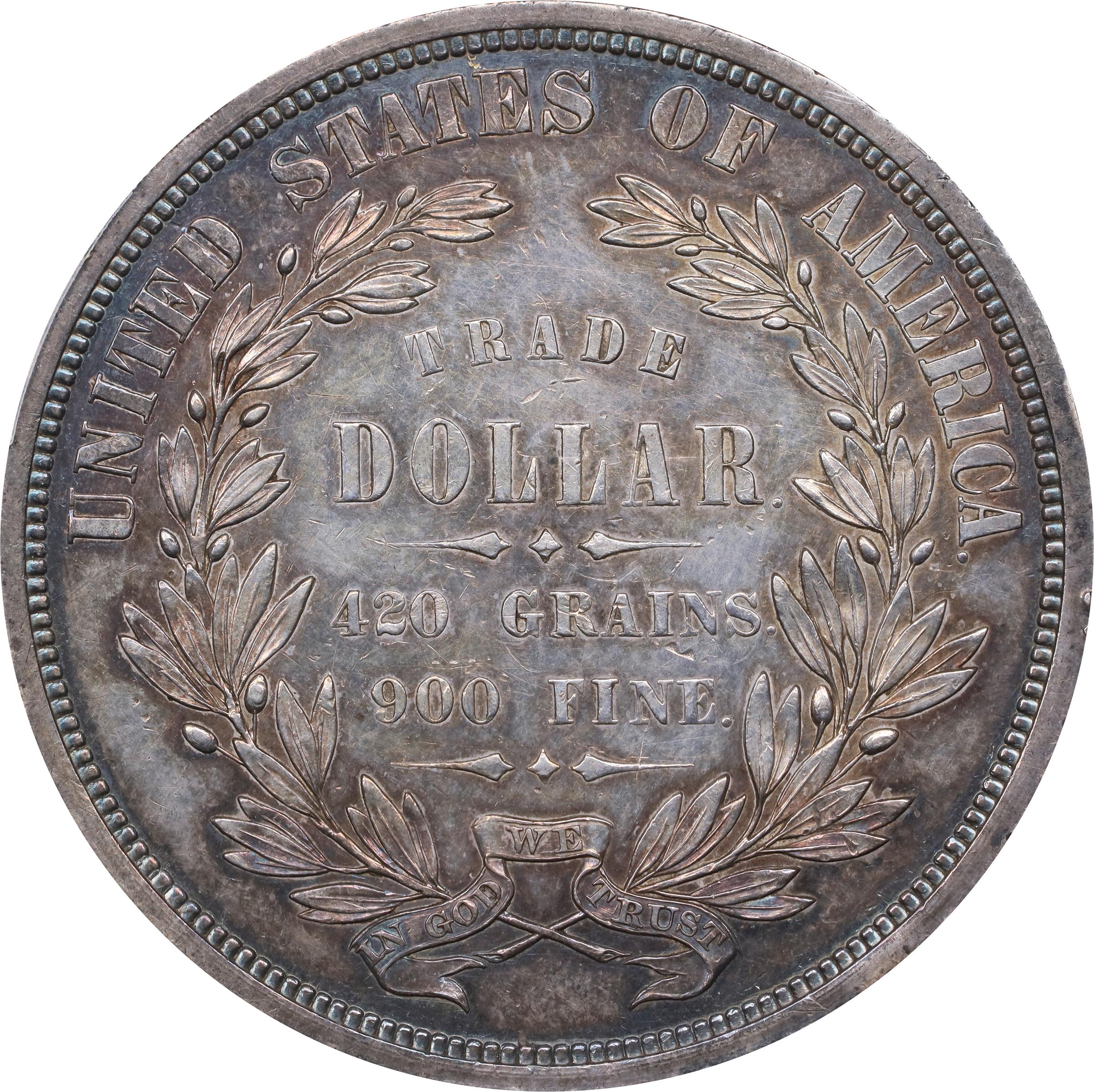 image for: 1873 Pattern Trade Dollar. Judd-1276, Pollock-1418. Rarity-5. Silver. Reeded Edge. Proof-53 (PCGS). CAC.