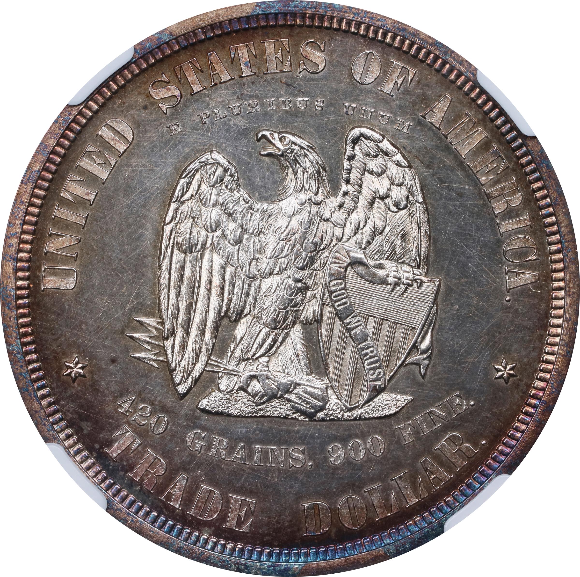 image for: 1873 Pattern Trade Dollar. Judd-1281, Pollock-1423. Rarity-4. Silver. Reeded Edge. Proof-62 (NGC). CAC.