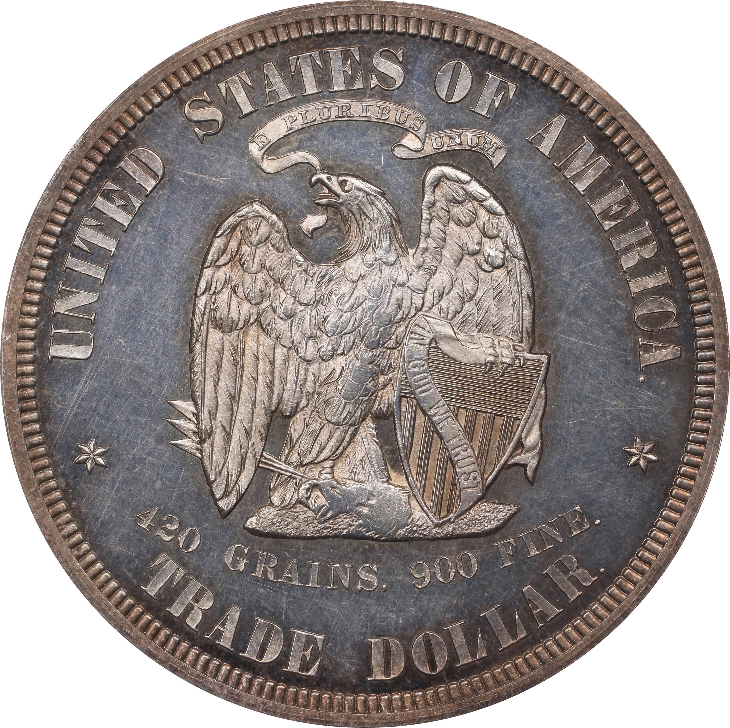 image for: 1873 Pattern Trade Dollar. Judd-1293, Pollock-1435. Rarity-4. Silver. Reeded Edge. Proof-63 (NGC).