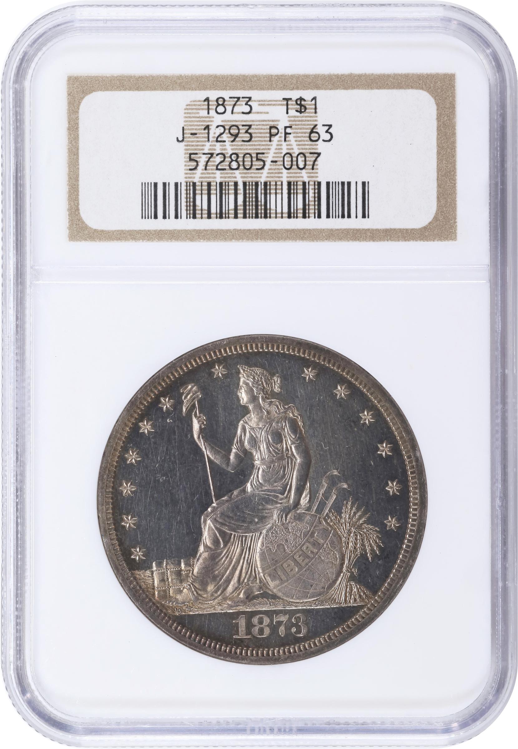 image for: 1873 Pattern Trade Dollar. Judd-1293, Pollock-1435. Rarity-4. Silver. Reeded Edge. Proof-63 (NGC).