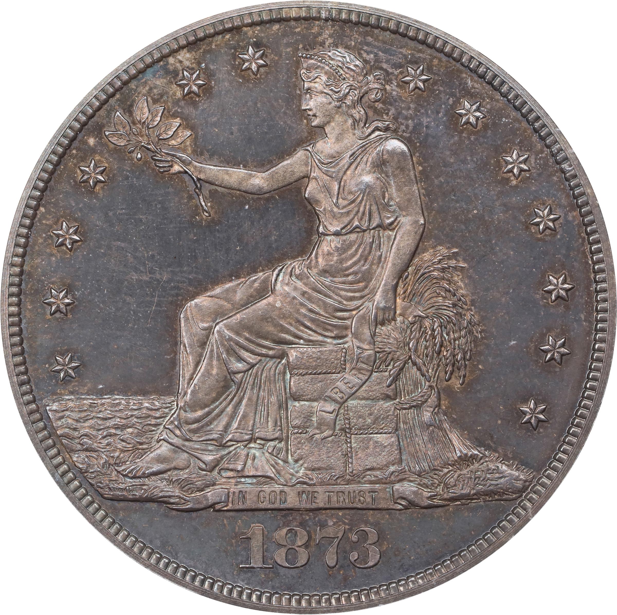 image for: 1873 Pattern Trade Dollar. Judd-1322, Pollock-1465. Rarity-4. Silver. Reeded Edge. Proof-65 (PCGS).