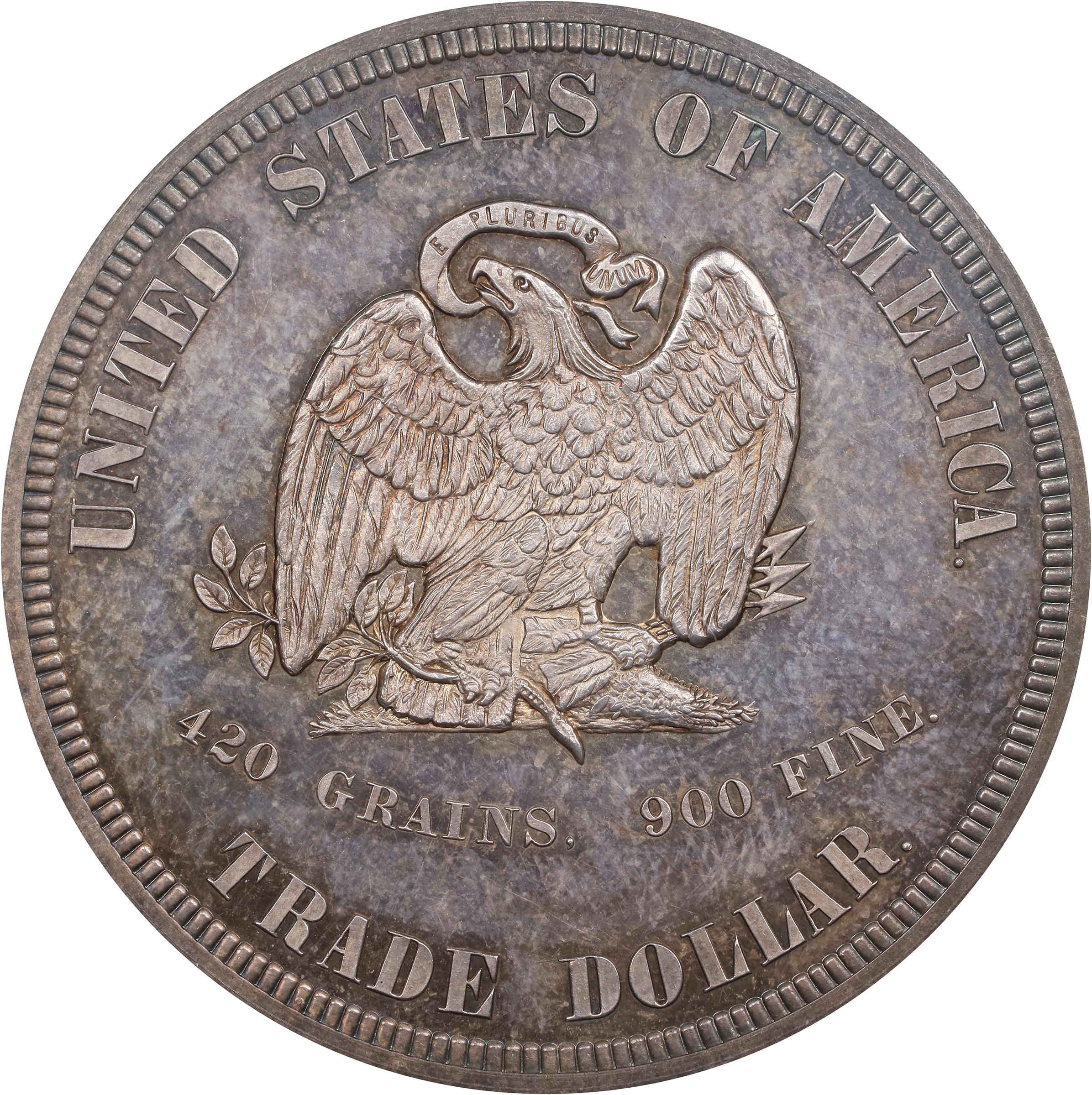 image for: 1873 Pattern Trade Dollar. Judd-1322, Pollock-1465. Rarity-4. Silver. Reeded Edge. Proof-65 (PCGS).