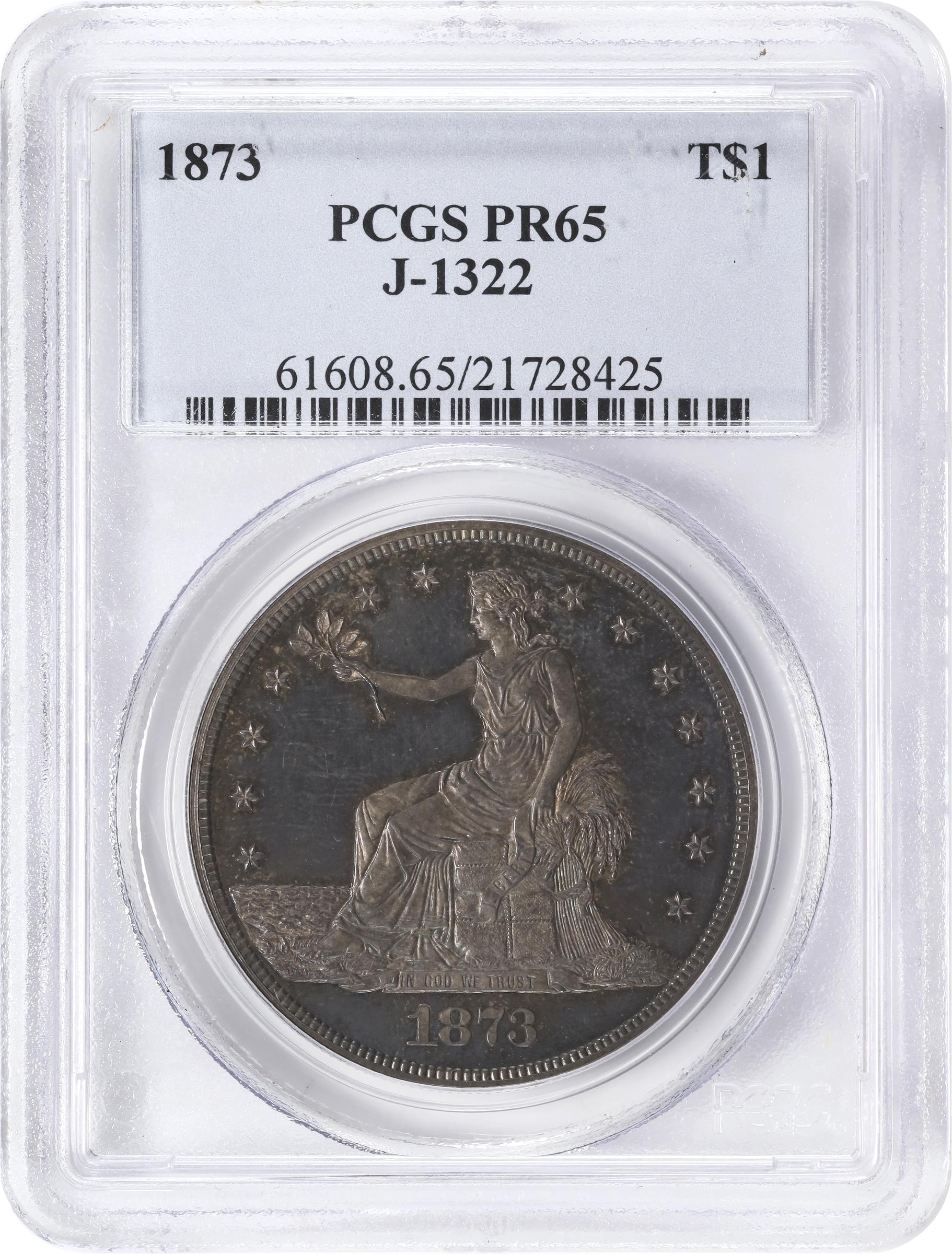 image for: 1873 Pattern Trade Dollar. Judd-1322, Pollock-1465. Rarity-4. Silver. Reeded Edge. Proof-65 (PCGS).