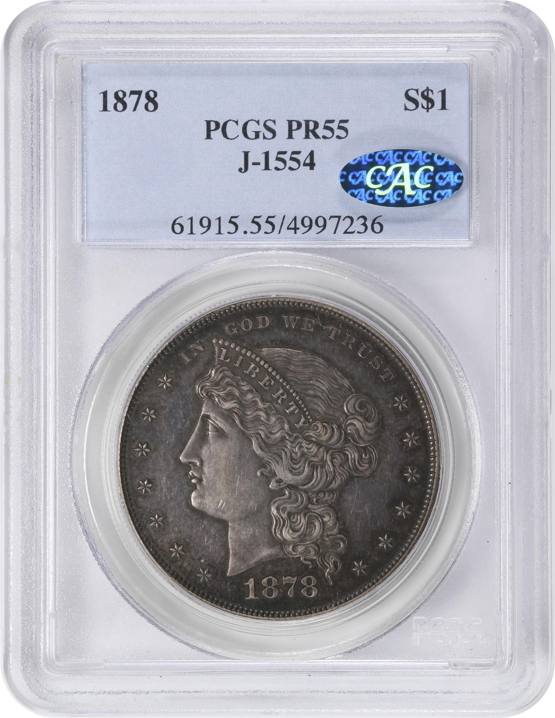 image for: 1878 Pattern Standard Dollar. Judd-1554, Pollock-1741. Rarity-5. Silver. Reeded Edge. Proof-55 (PCGS). CAC.