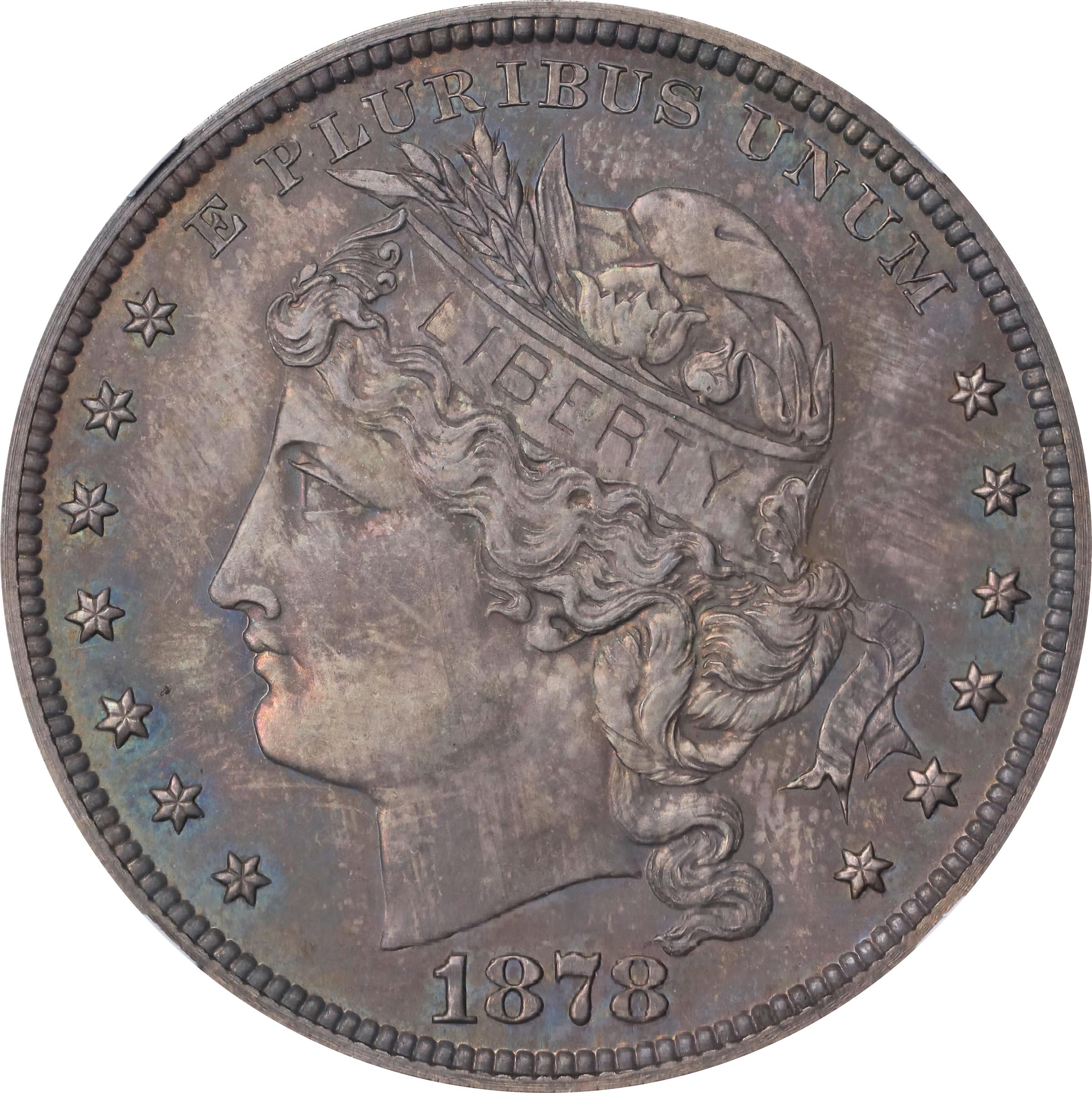 image for: 1878 Pattern Goloid Dollar. Judd-1557, Pollock-1749. Rarity-6-. Goloid (Metric Alloy of Gold, Silver and Copper). Reeded Edge. Proof-64 (NGC).