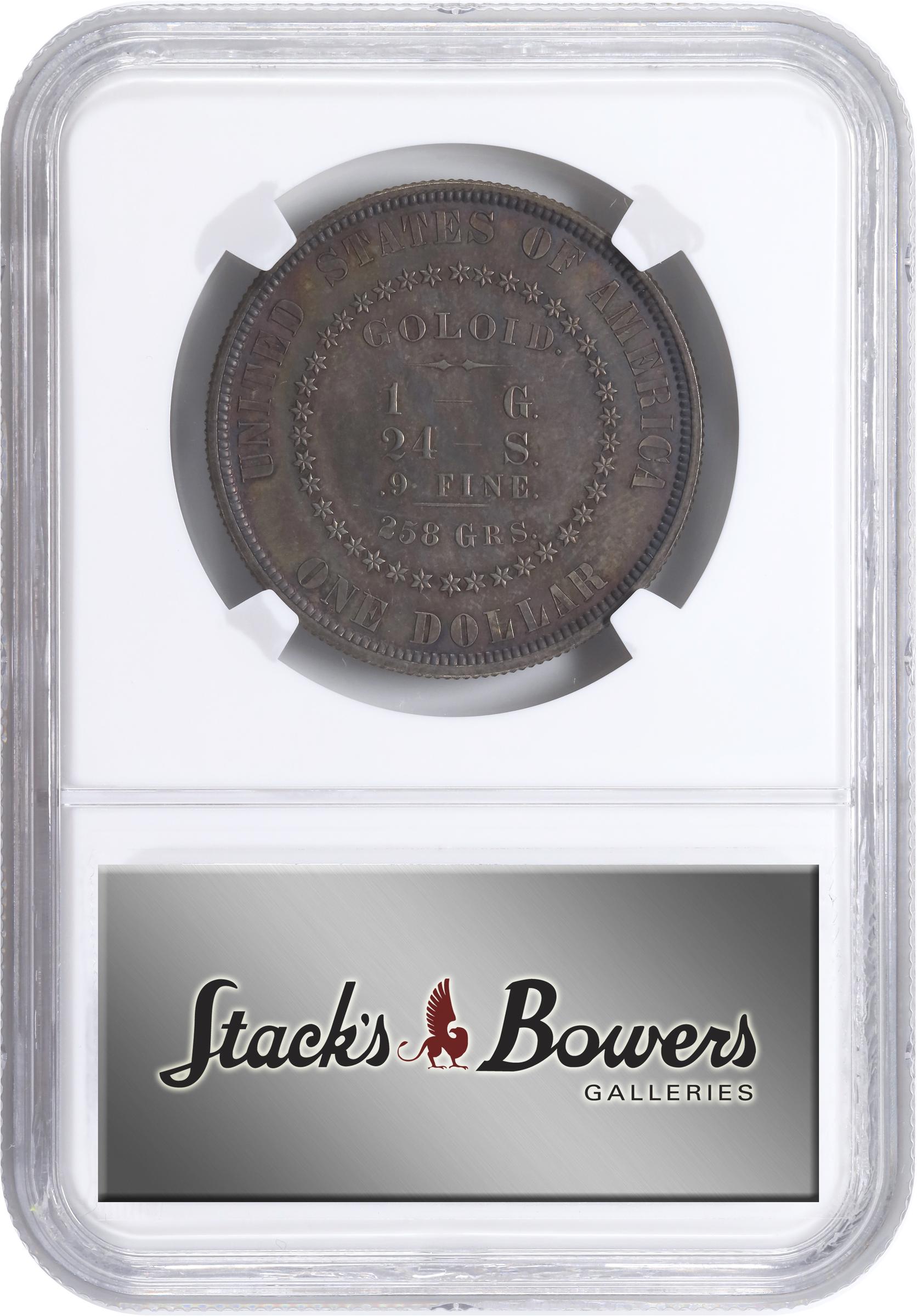 image for: 1878 Pattern Goloid Dollar. Judd-1557, Pollock-1749. Rarity-6-. Goloid (Metric Alloy of Gold, Silver and Copper). Reeded Edge. Proof-64 (NGC).